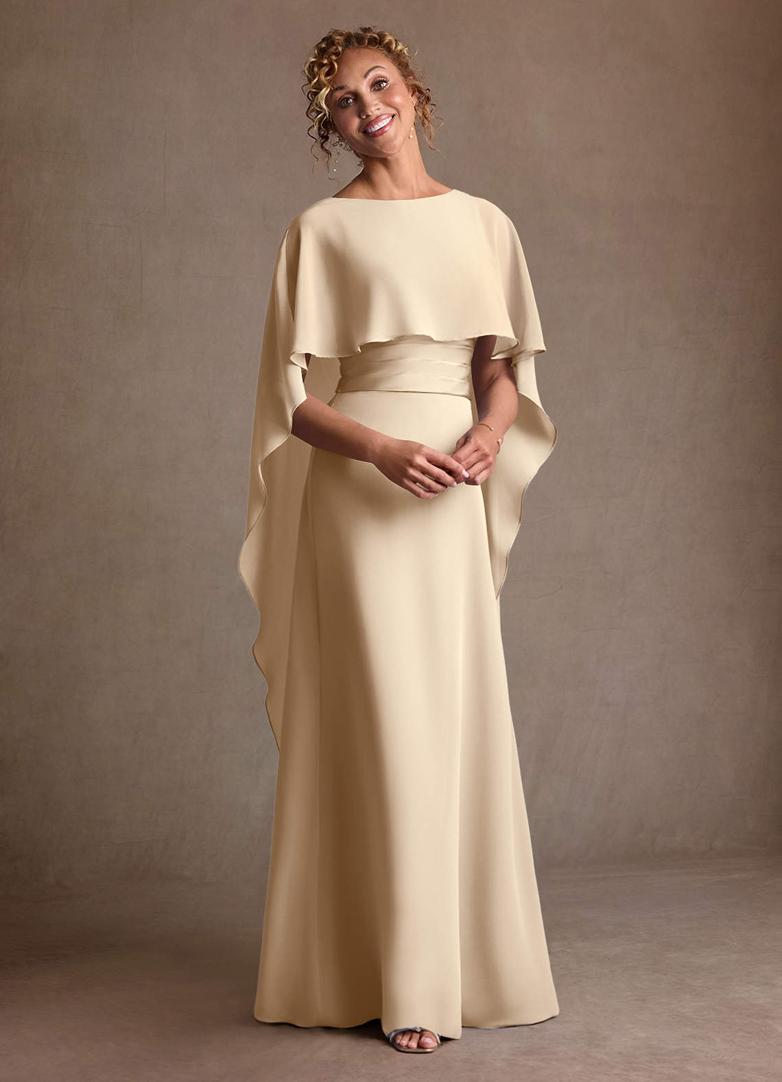 Azazie Marilla Mère de la mariée Robes Robe Trapèze en Mousseline de soie Plissée Champagne image5