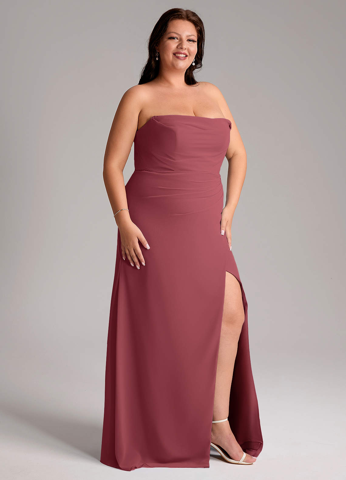 Azazie Leonis Bridesmaid Dresses Merlot Sheath Strapless Chiffon Convertible Dress image13