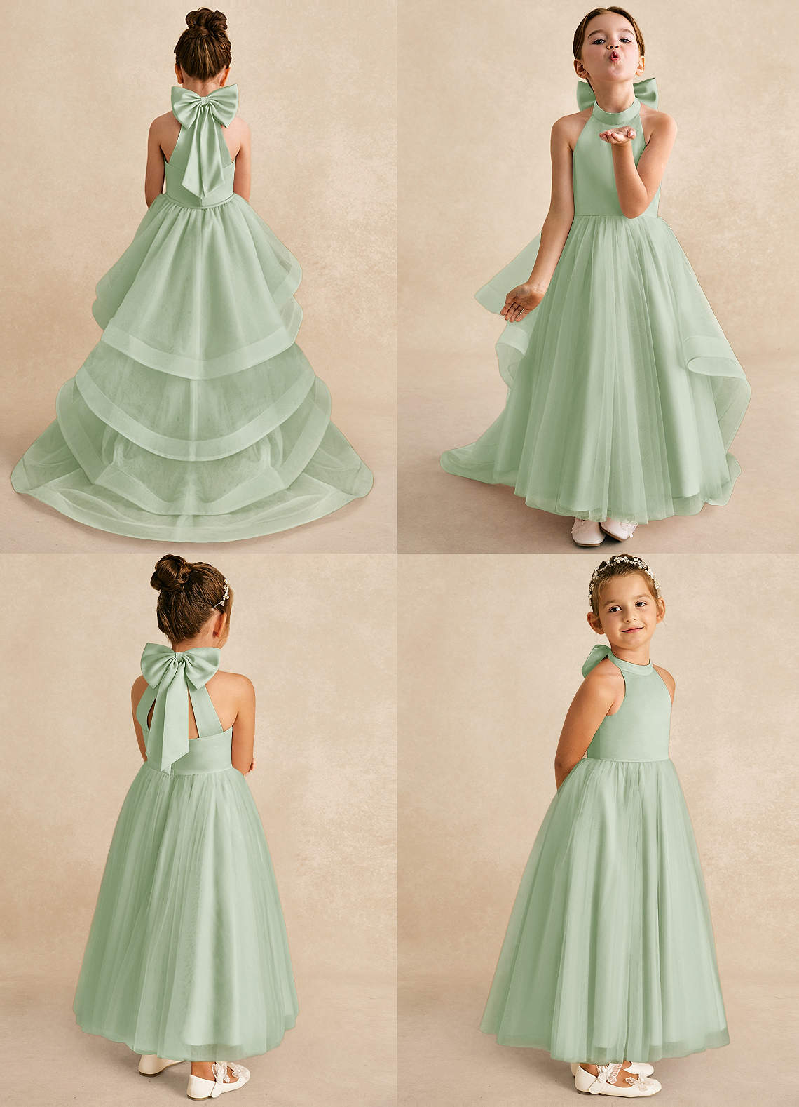 Azazie Bev Flower Girl Dresses Dusty Sage A-Line Convertible Tulle Dress image1
