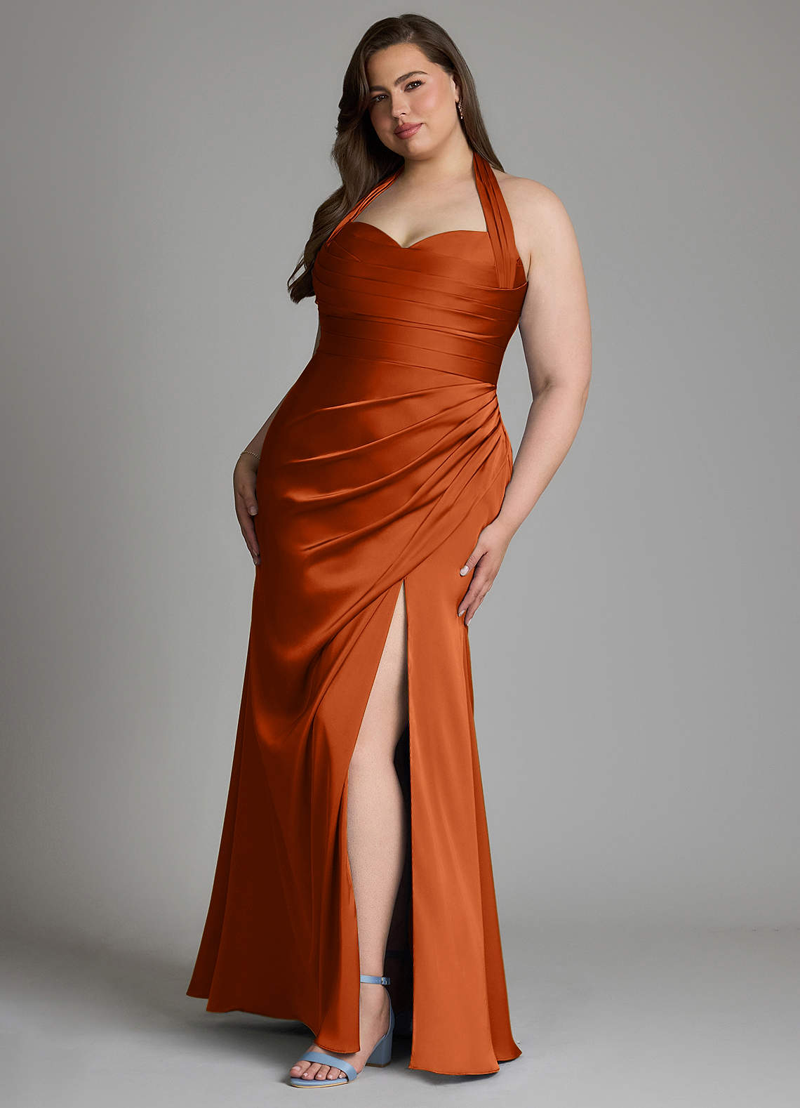 Azazie Destiny Bridesmaid Dresses Burnt Orange Mermaid Sweetheart Neckline Stretch Satin Dress image9