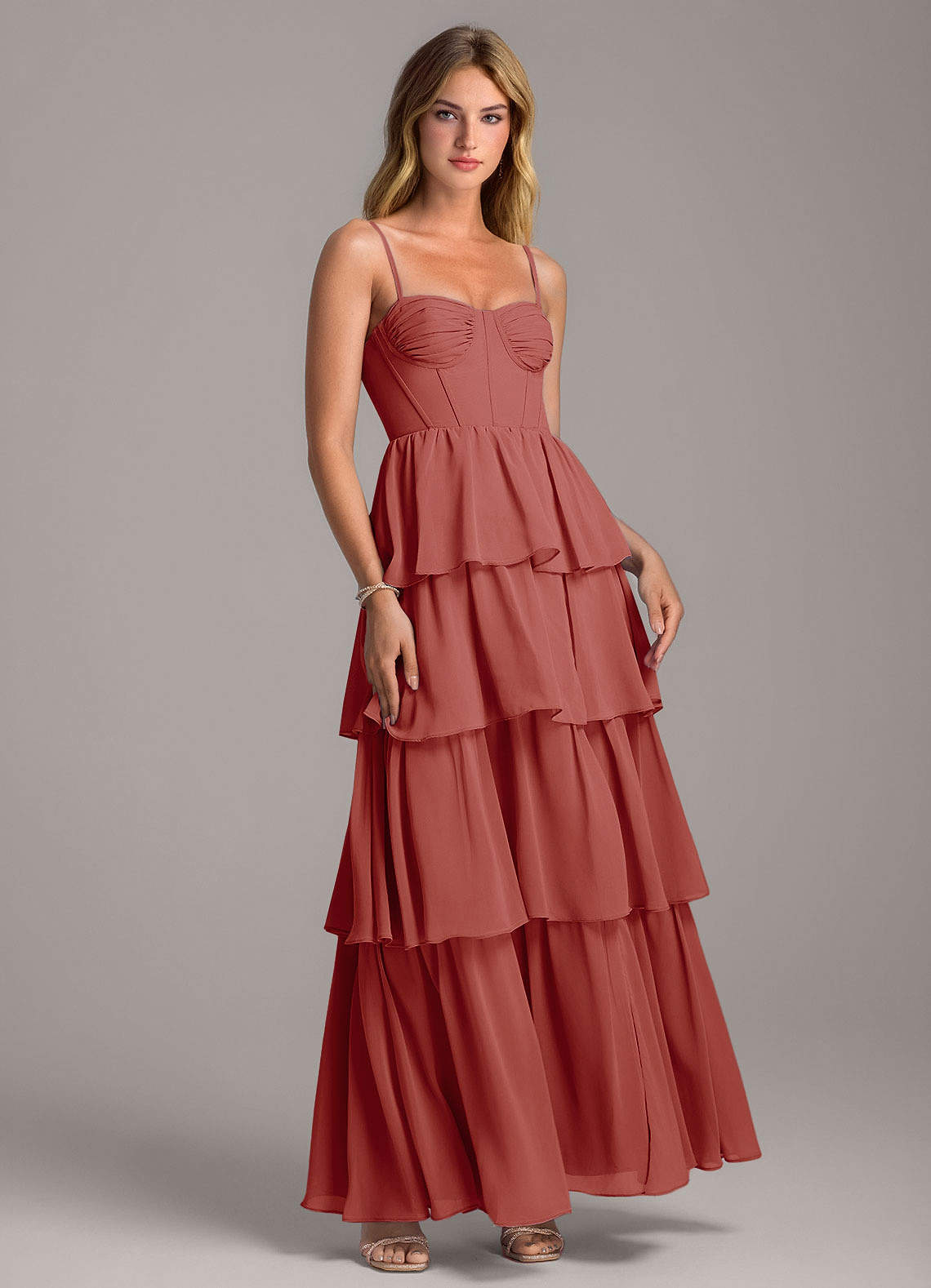 Azazie Alanna Bridesmaid Dresses Terracotta A-Line Sweetheart Neckline Chiffon Dress image1