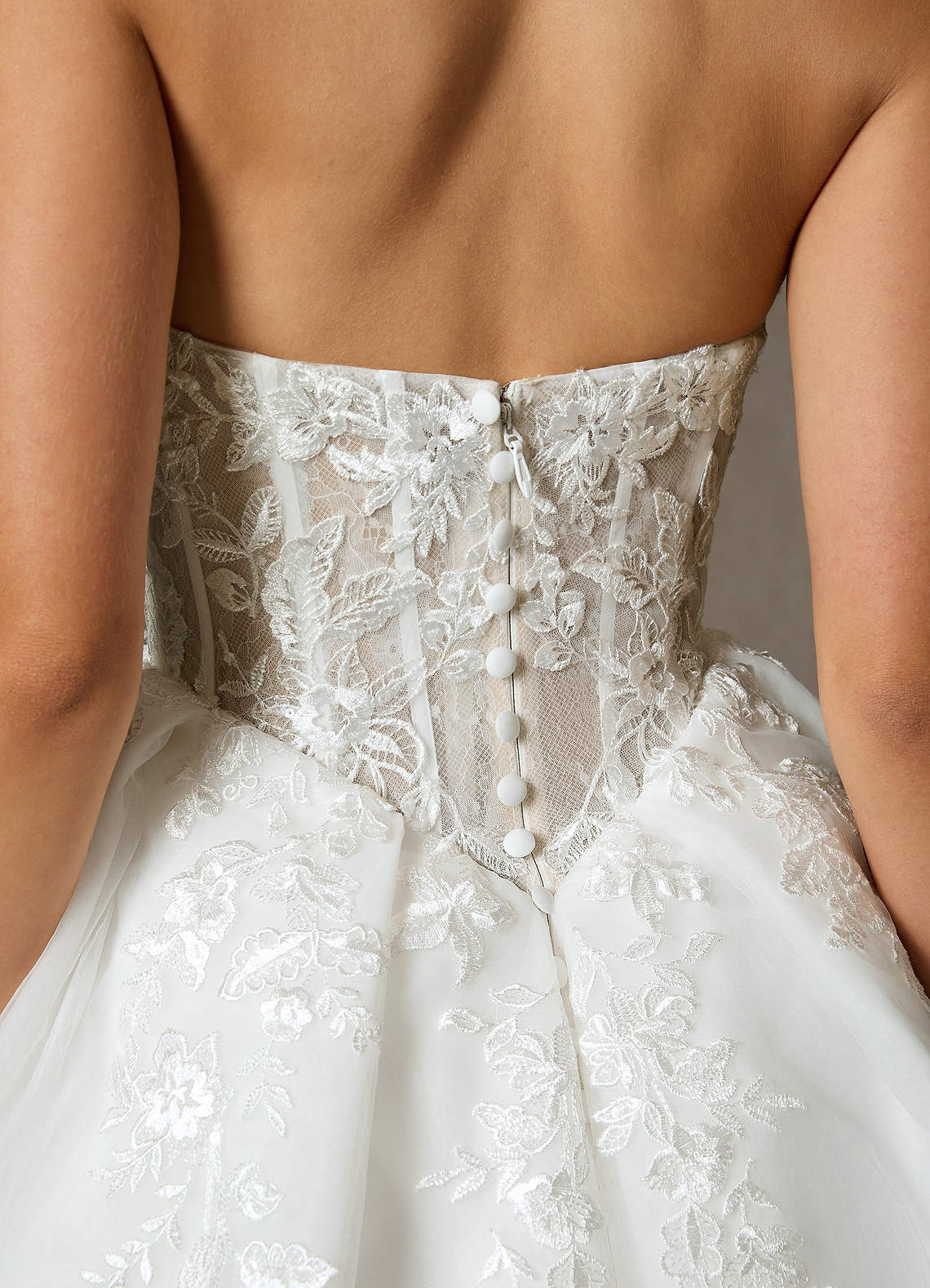 Azazie Ainsley Wedding Dresses Diamond White Champagne Ball-Gown Strapless Lace Dress image1