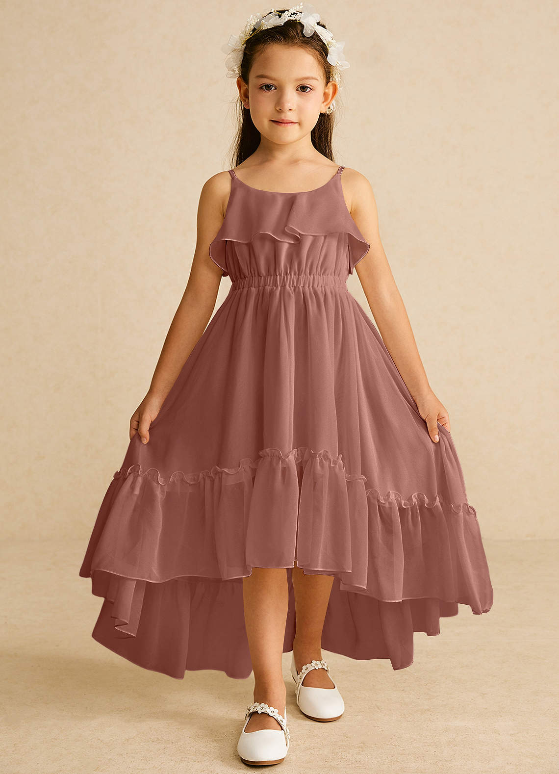 Azazie Karmen Flower Girl Dresses Cedar Rose A-Line Ruched Chiffon Dress image1