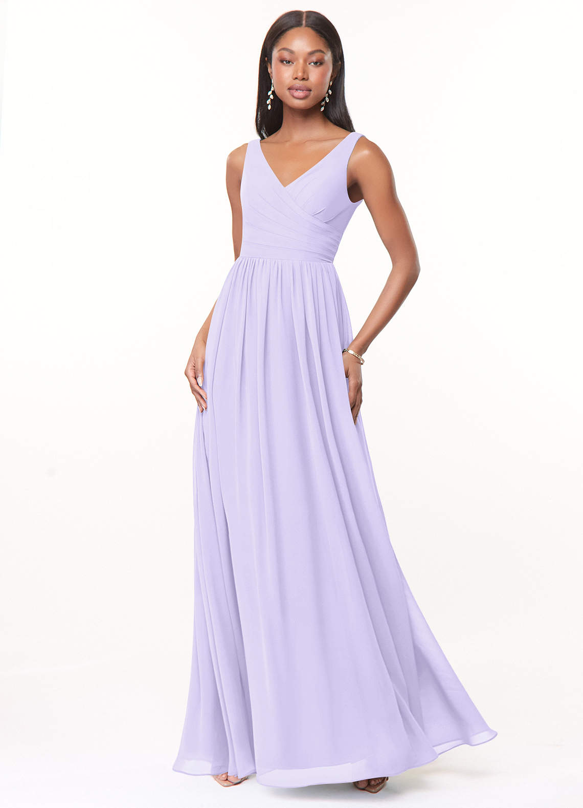 Azazie Keyla Bridesmaid Dresses Lilac A-Line V-Neck Pleated Chiffon Dress image1