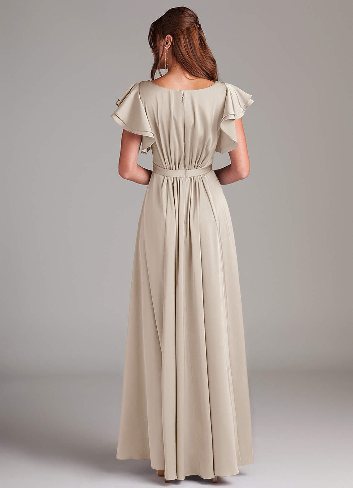 Azazie Daphne Modest Bridesmaid Dresses A-Line Ruched Stretch Satin Floor-Length Dress image5