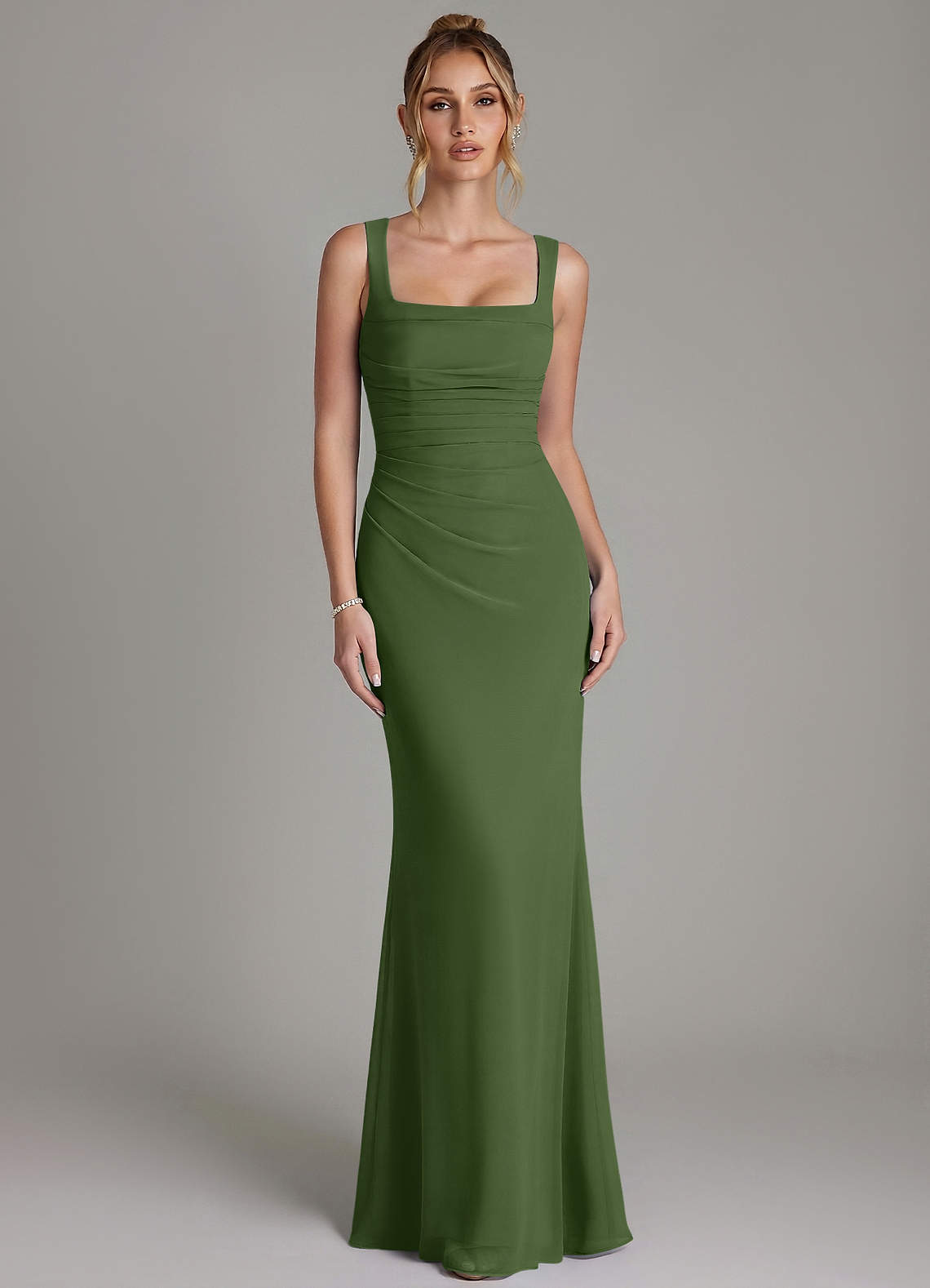 Azazie Agustina Bridesmaid Dresses Olive Mermaid Corset Chiffon Dress image4