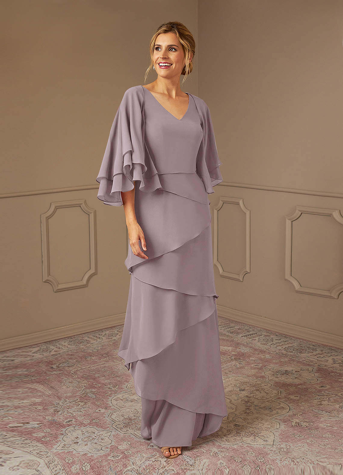 Azazie OHara Mother of the Bride Dresses Dusk A-Line V-Neck Chiffon Dress image1