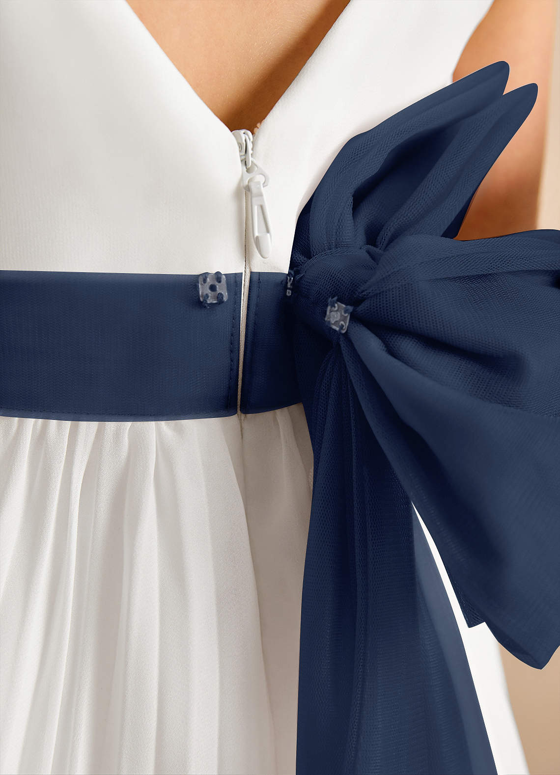 Azazie Margot Flower Girl Dresses Ivory Dark Navy A-Line Pleated Chiffon Dress image8