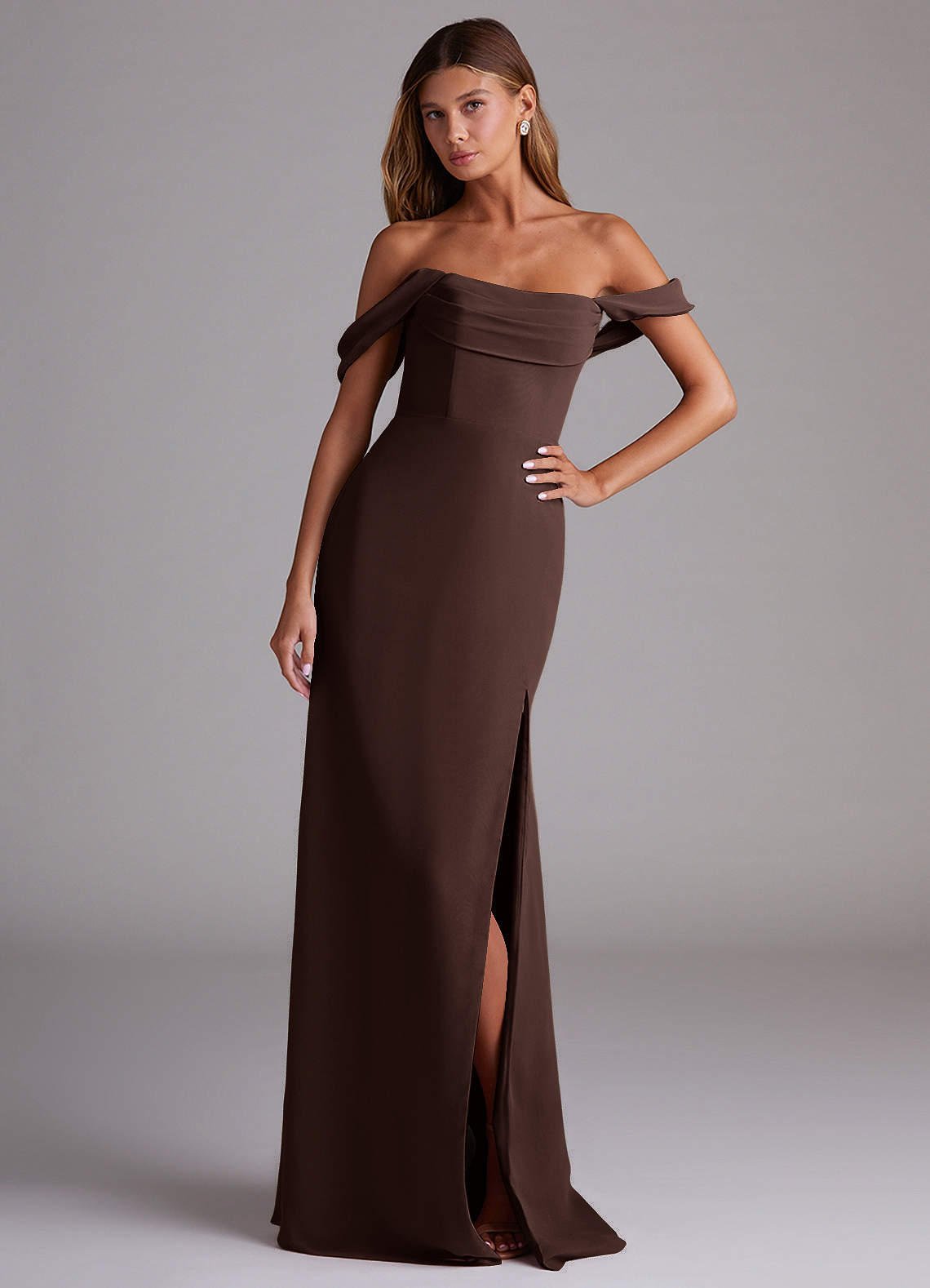 Azazie Saige Bridesmaid Dresses Ganache A-Line Off the Shoulder Chiffon Convertible Dress image3