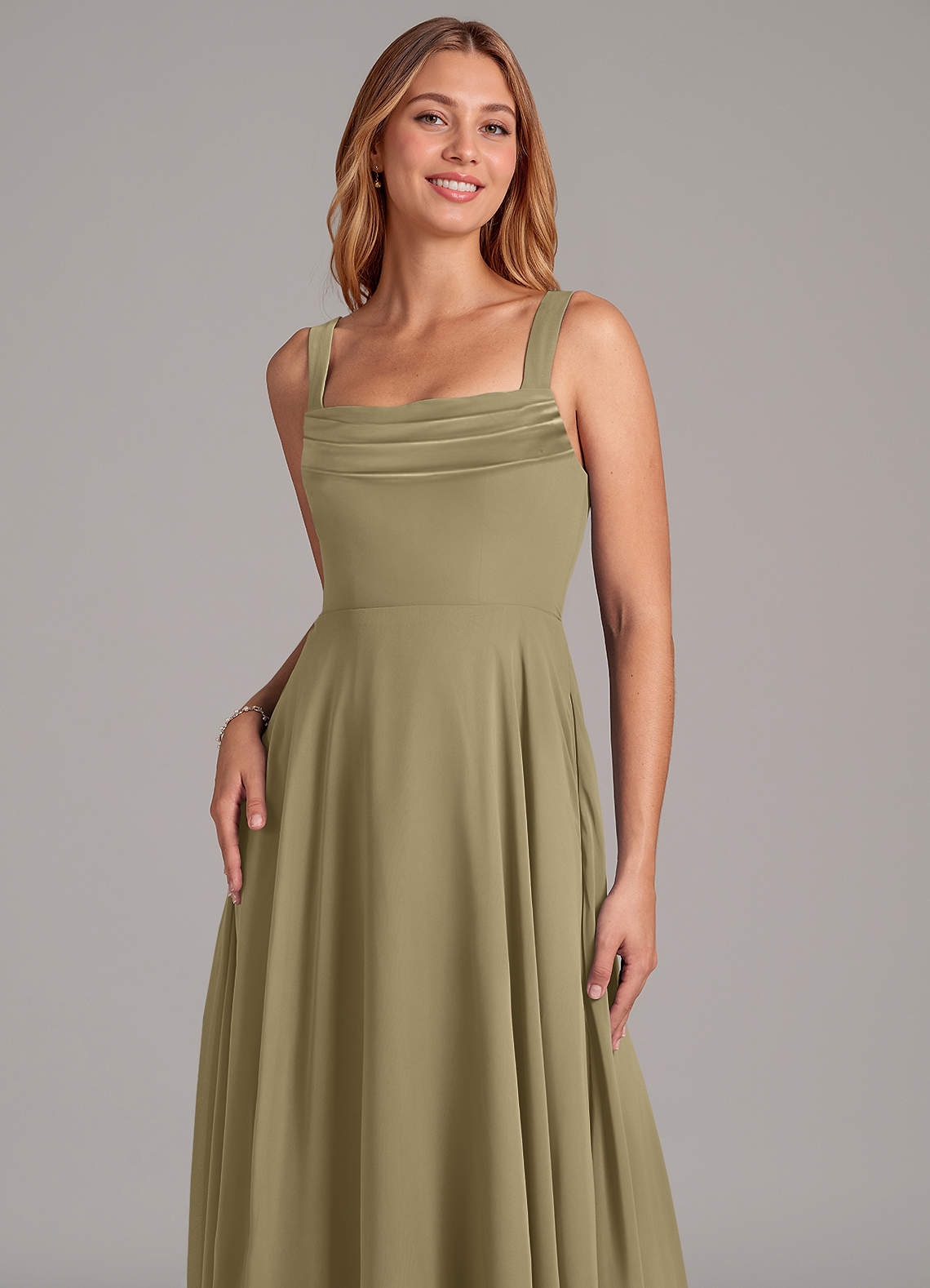white christmas dresses Bandeau Satin Bridesmaid Dress with Chiffon Neck Scarf main image 0