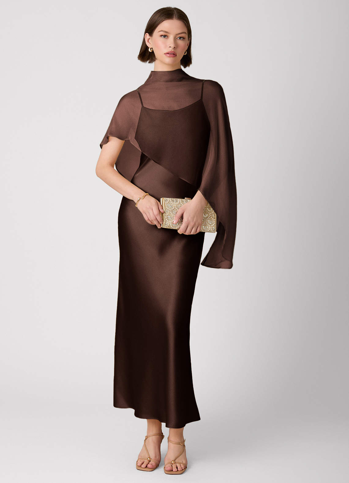 Crystle Espresso 100% Washable Silk Maxi Dress | Azazie