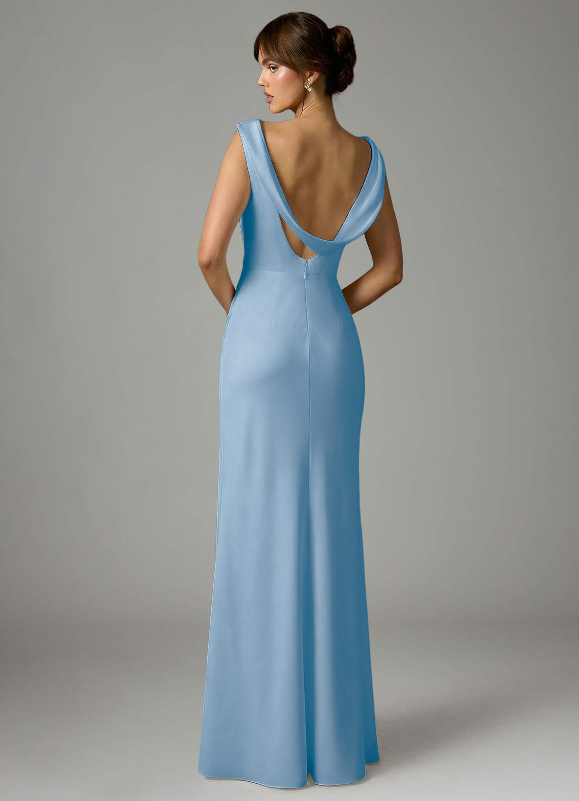 Azazie Kieryn Bridesmaid Dresses Powder Blue Mermaid Pleated Stretch Satin Dress image4