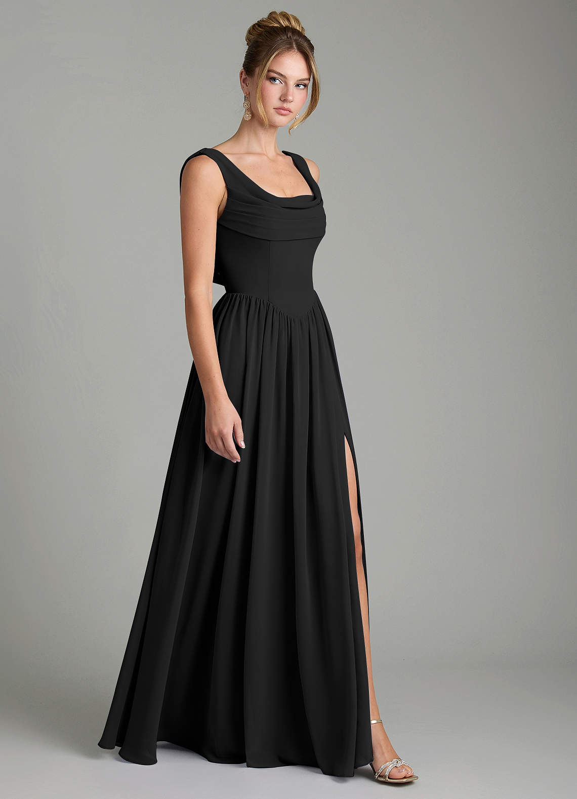 Azazie Novi Bridesmaid Dresses Black A-Line Pleated Chiffon Dress image2