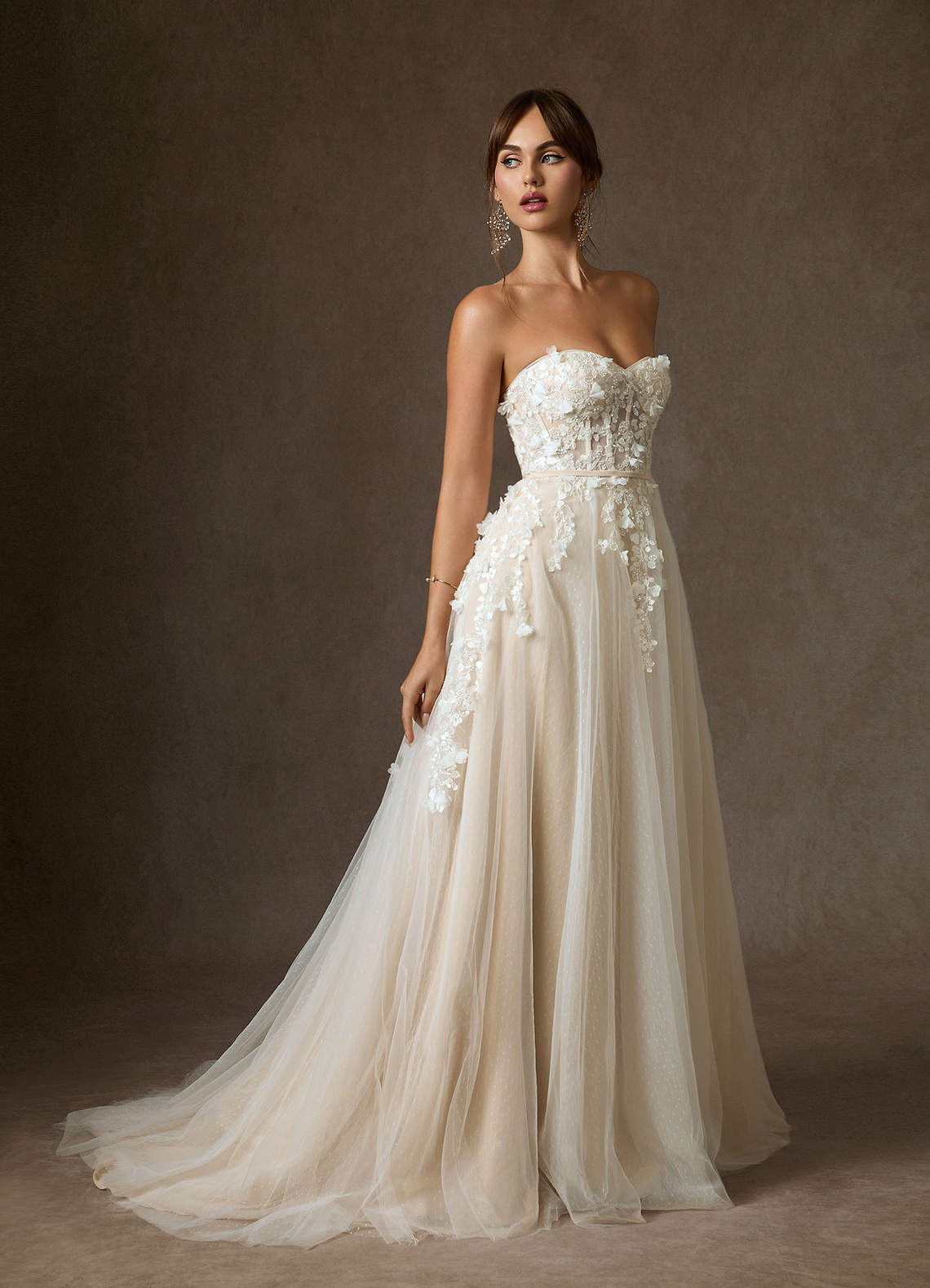 Azazie Wynery Wedding Dresses Diamond White Champagne Ball-Gown Off the Shoulder Lace Dress image9