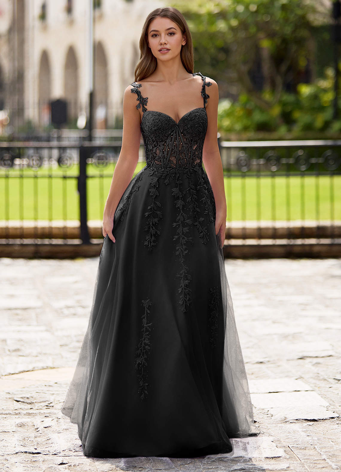 green emerald velvet dress IN BLOOM 3D Floral Low Back A-Line Black Evening Gown – Alesia C main image 0