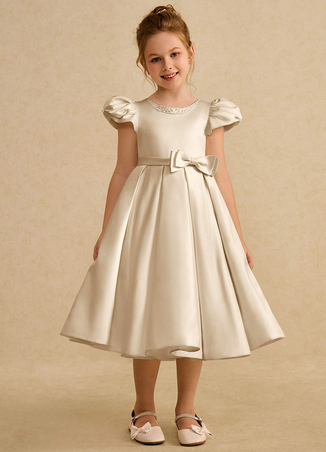 Azazie Pearl Flower Girl Klänningar Klä Balklänning i Matt satäng Plisserad image4