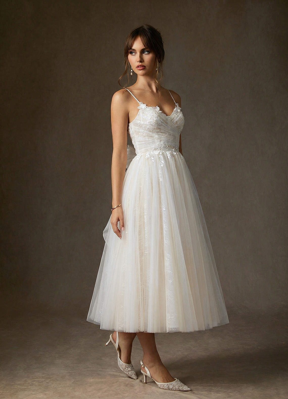 Azazie Zenia Abiti da Sposa Abito A-Line in Tulle Bianco Diamante Champagne image2