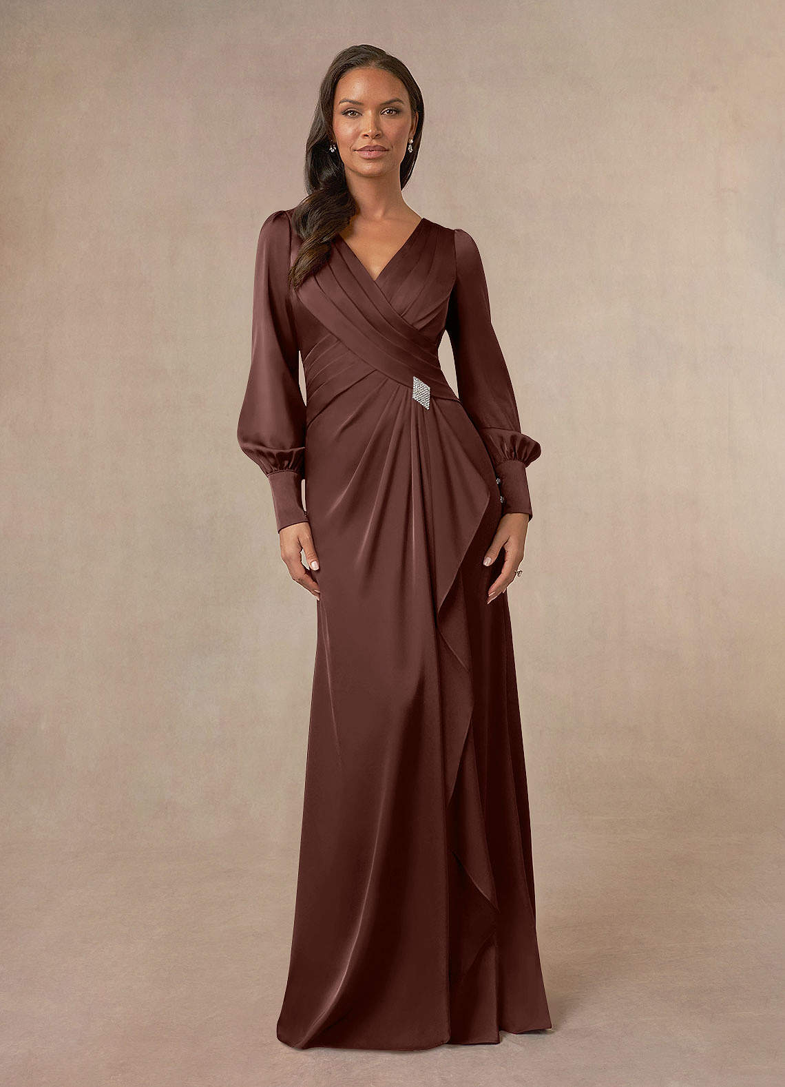 Azazie Petrina vestidos de madre de la novia Vestido de Expresado de Satén Elástico de Sirena con Plisado image1