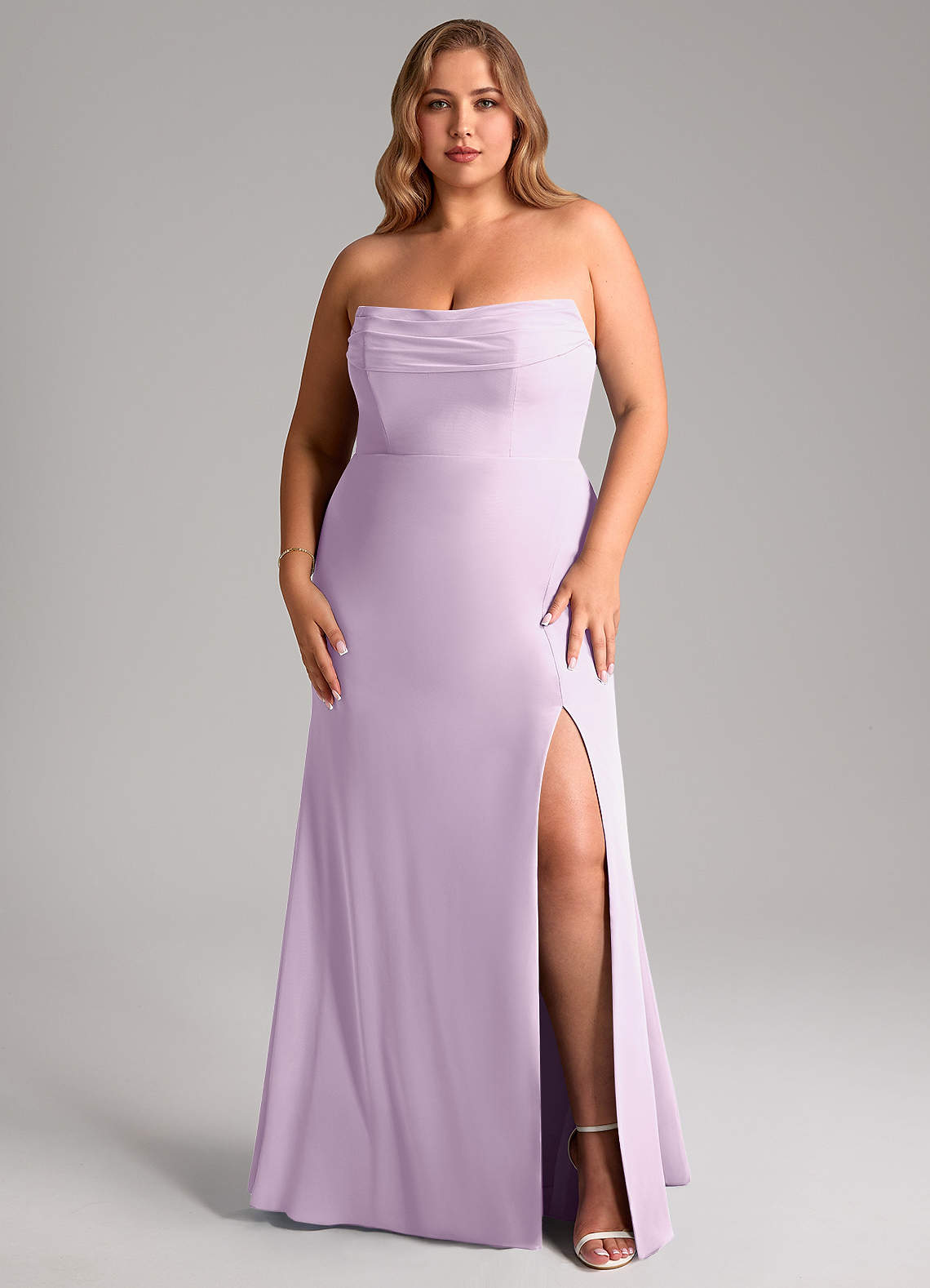 Azazie Saige Bridesmaid Dresses Frosted Lilac A-Line Off the Shoulder Chiffon Convertible Dress image15