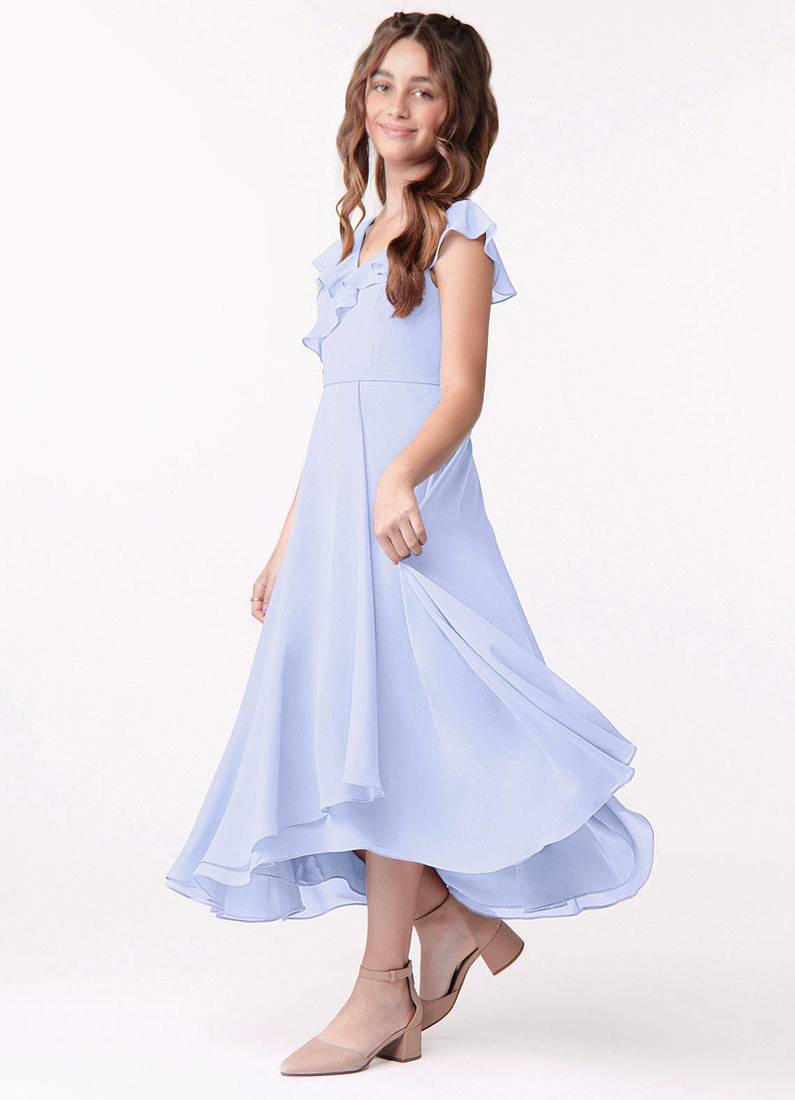Azazie Posie Junior A-Linie Gestreift Chiffon Kleid Lavendel image1