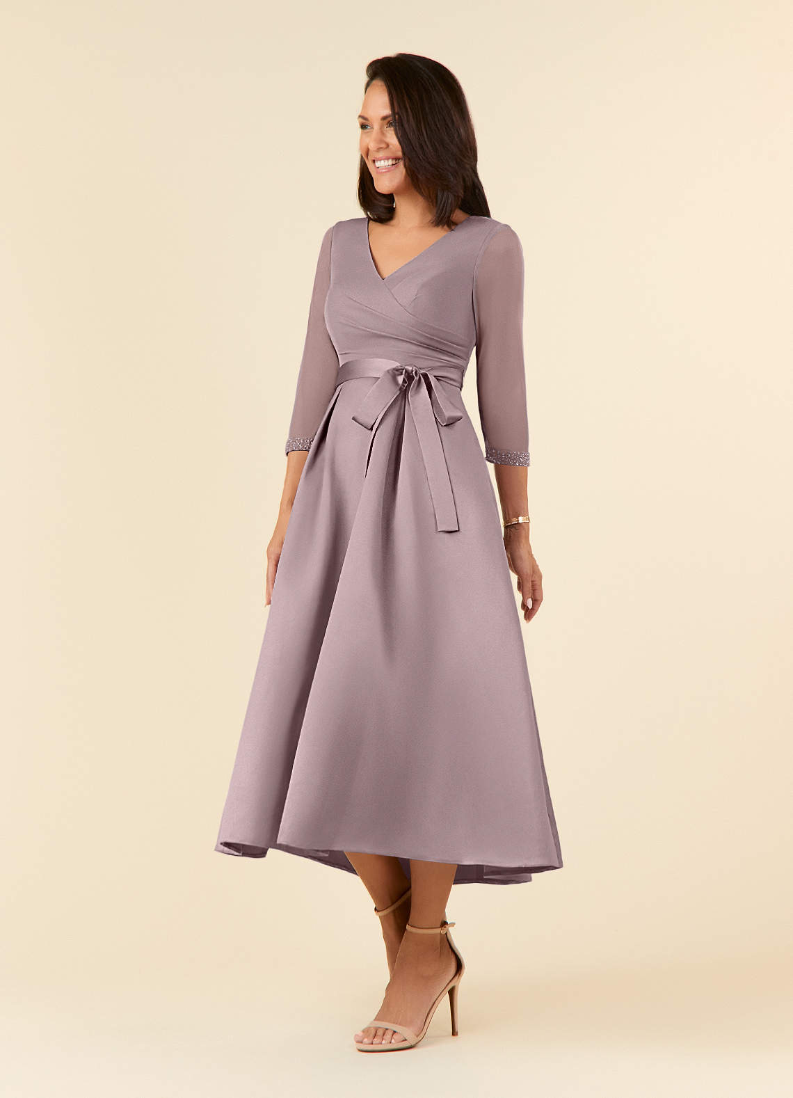 Azazie Maritza Mother of the Bride Dresses Dusk A-Line Pleated Matte Satin Dress image1