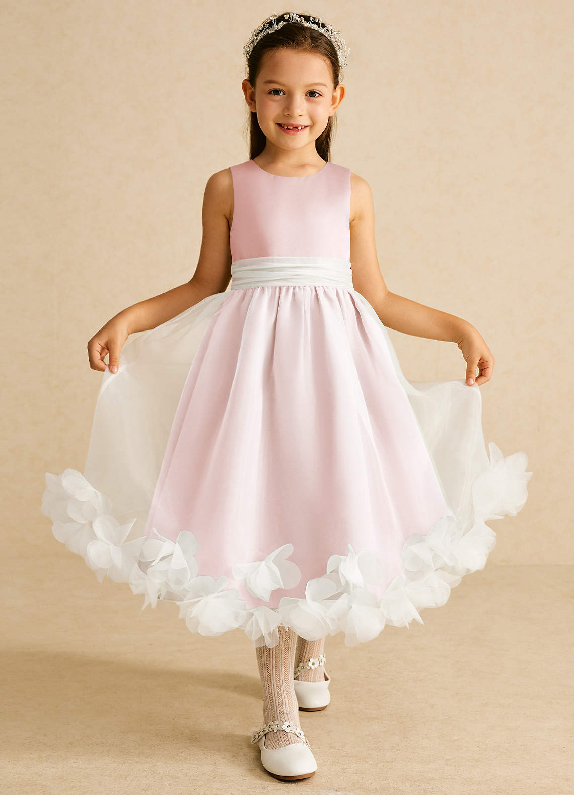 Azazie Stardust Flower Girl Dresses Blushing Pink A-Line Sleeveless Organza Dress image1