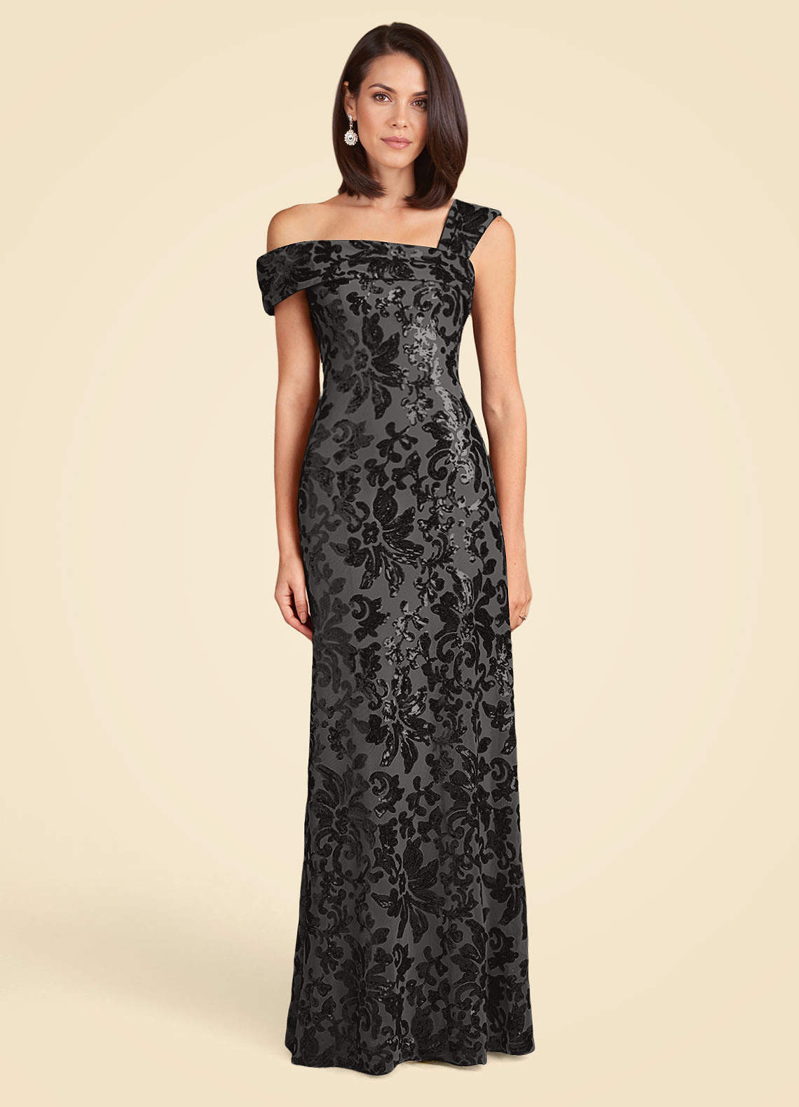 Azazie Odessia vestidos de madre de la novia Vestido de Negro de Encaje de Corte En A con Lentejuela image1
