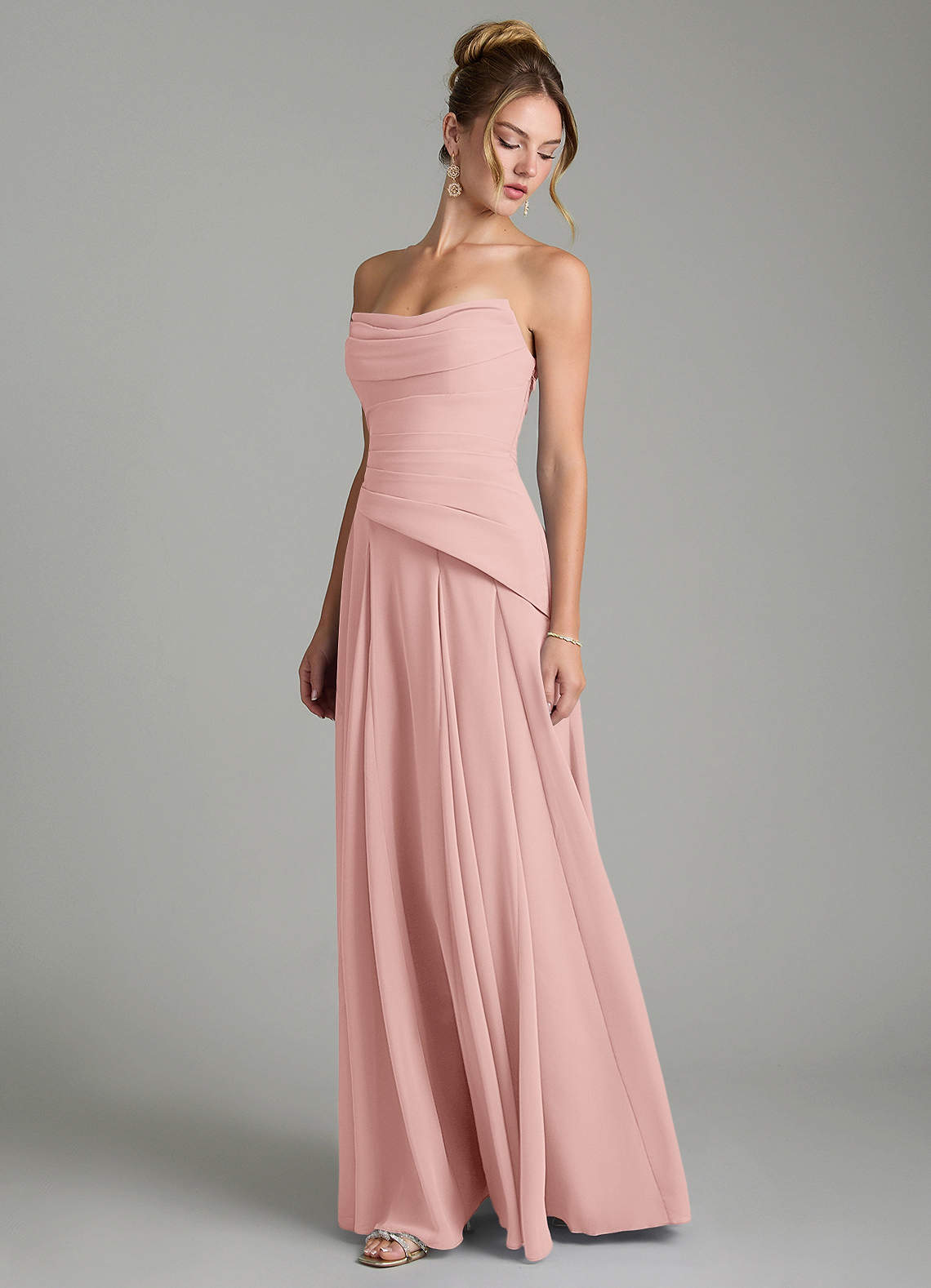 Azazie Gabriela Bridesmaid Dresses Powder Pink A-Line Corset Chiffon Dress image5