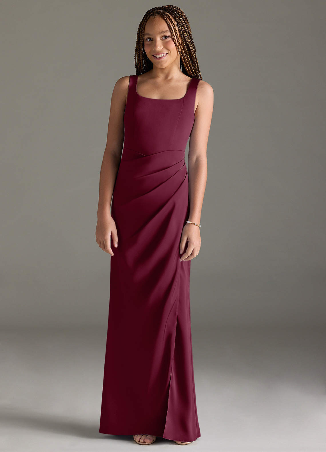 Azazie Mero Junior Mulberry Mermaid Pleated Stretch Satin Dress image1