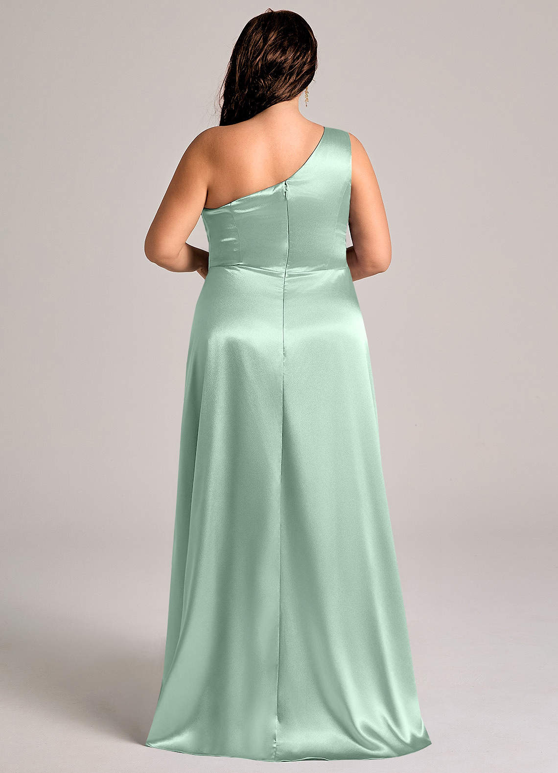 Azazie Brooke Abiti da Damigella Abito A-Line in Raso Metallizzato Monospalla Agave image8