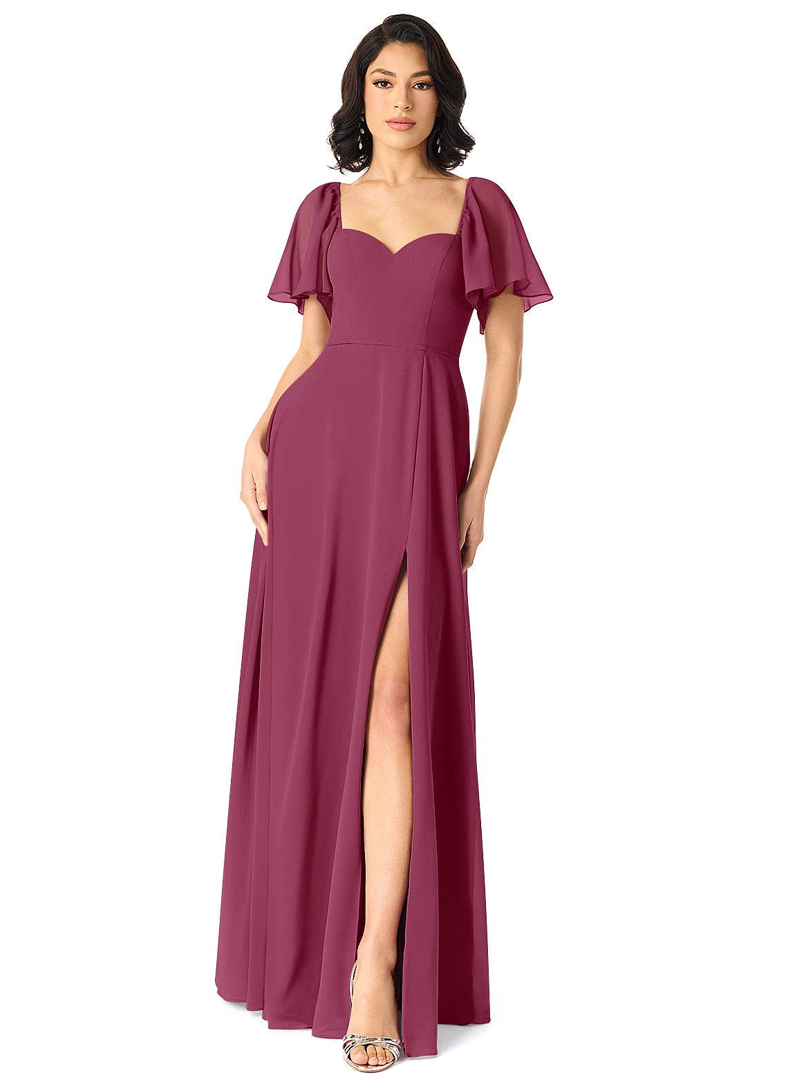 Azazie Chloe Bridesmaid Dresses Mulberry A-Line Sweetheart Neckline Chiffon Dress image1