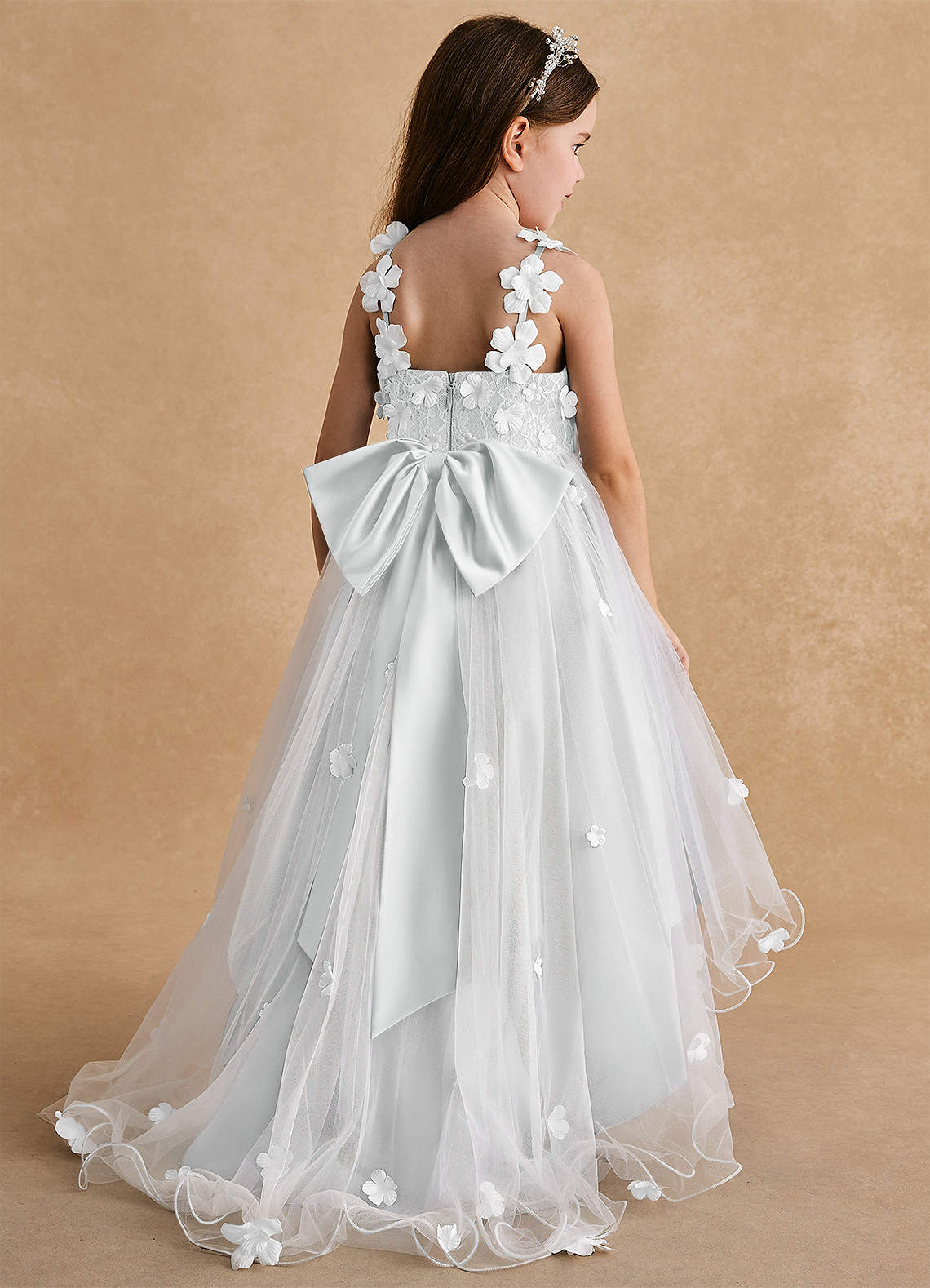 Azazie Celia Flower Girl Dresses Diamond White A-Line Lace Tulle Dress image1