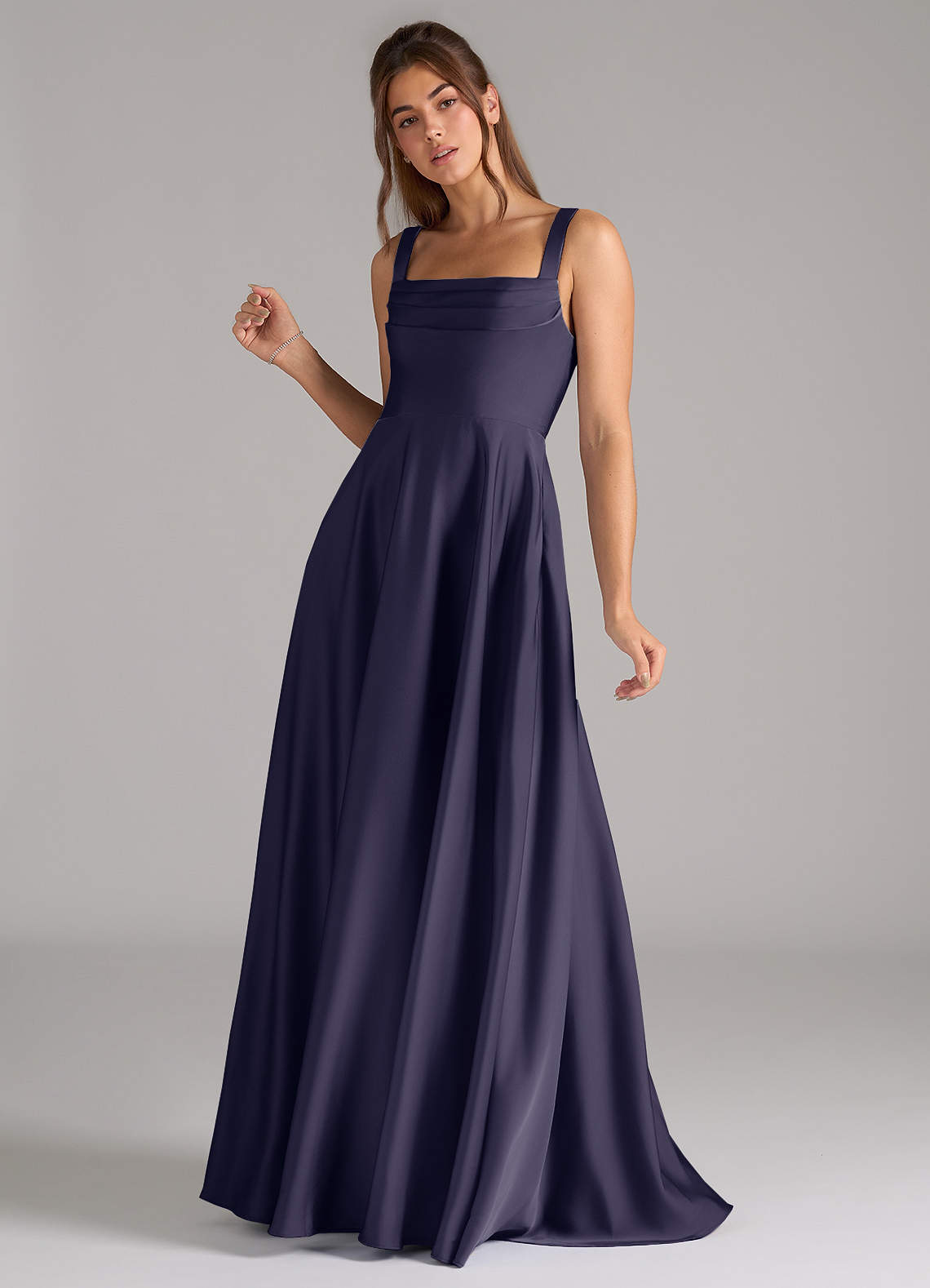 Azazie Shaude Bridesmaid Dresses Stormy A-Line Pleated Stretch Satin Dress image4