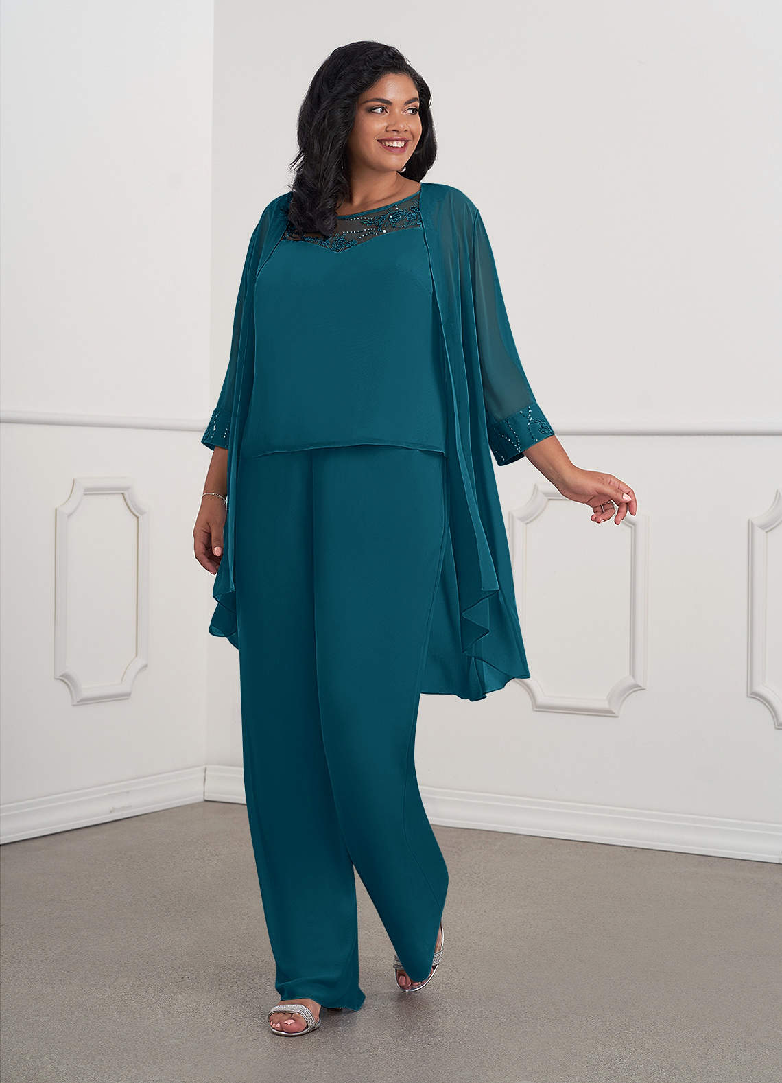 Azazie Maura Mother of the Bride Dresses Ink Blue Jumpsuit/Pantsuit Sequins Chiffon Dress image1