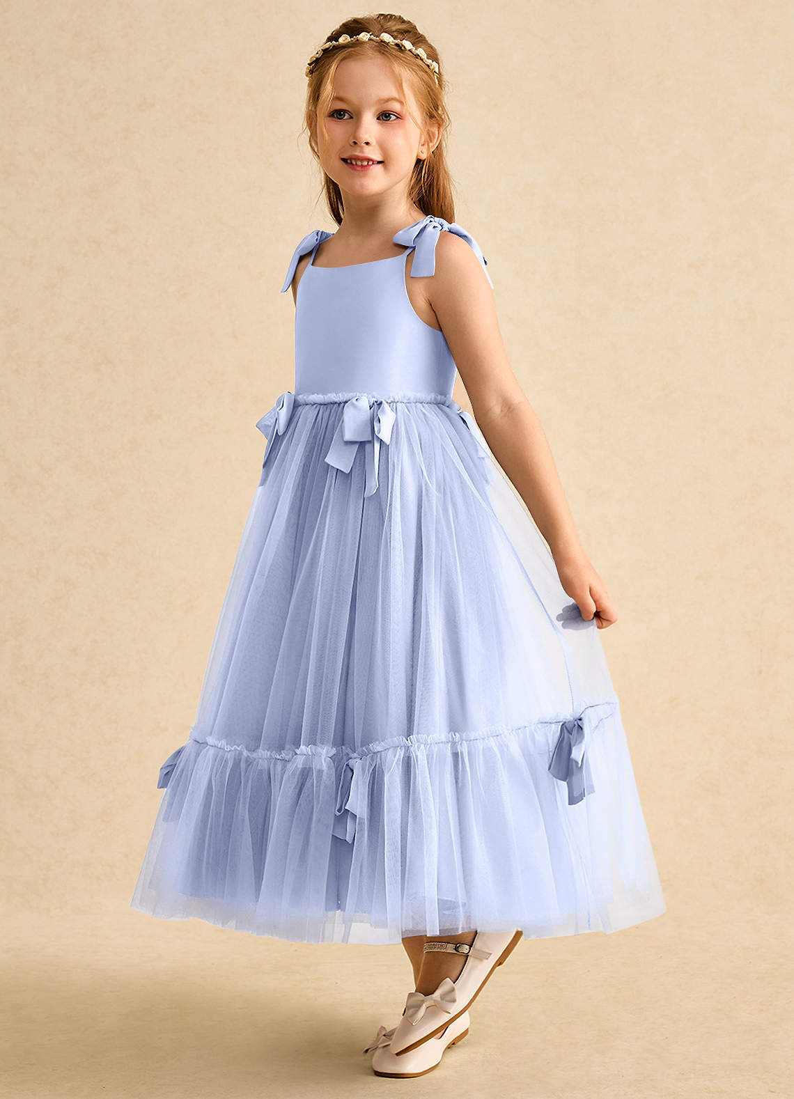 Azazie Jaci vestidos de niña de las flores Vestido de Hielo de Gasa de Corte En A con Tirante Espagueti image1