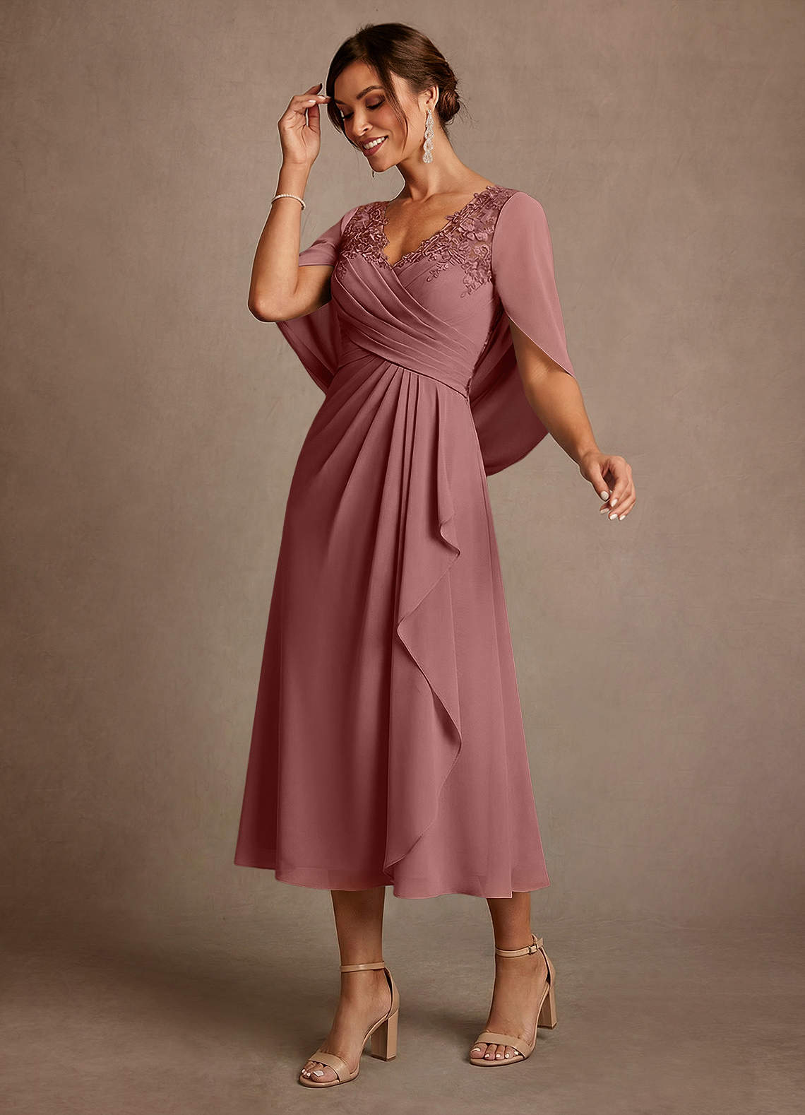 Azazie Forums Kleider für die Brautmutter A-Linie Spitze Kleid Wüstenrose image2
