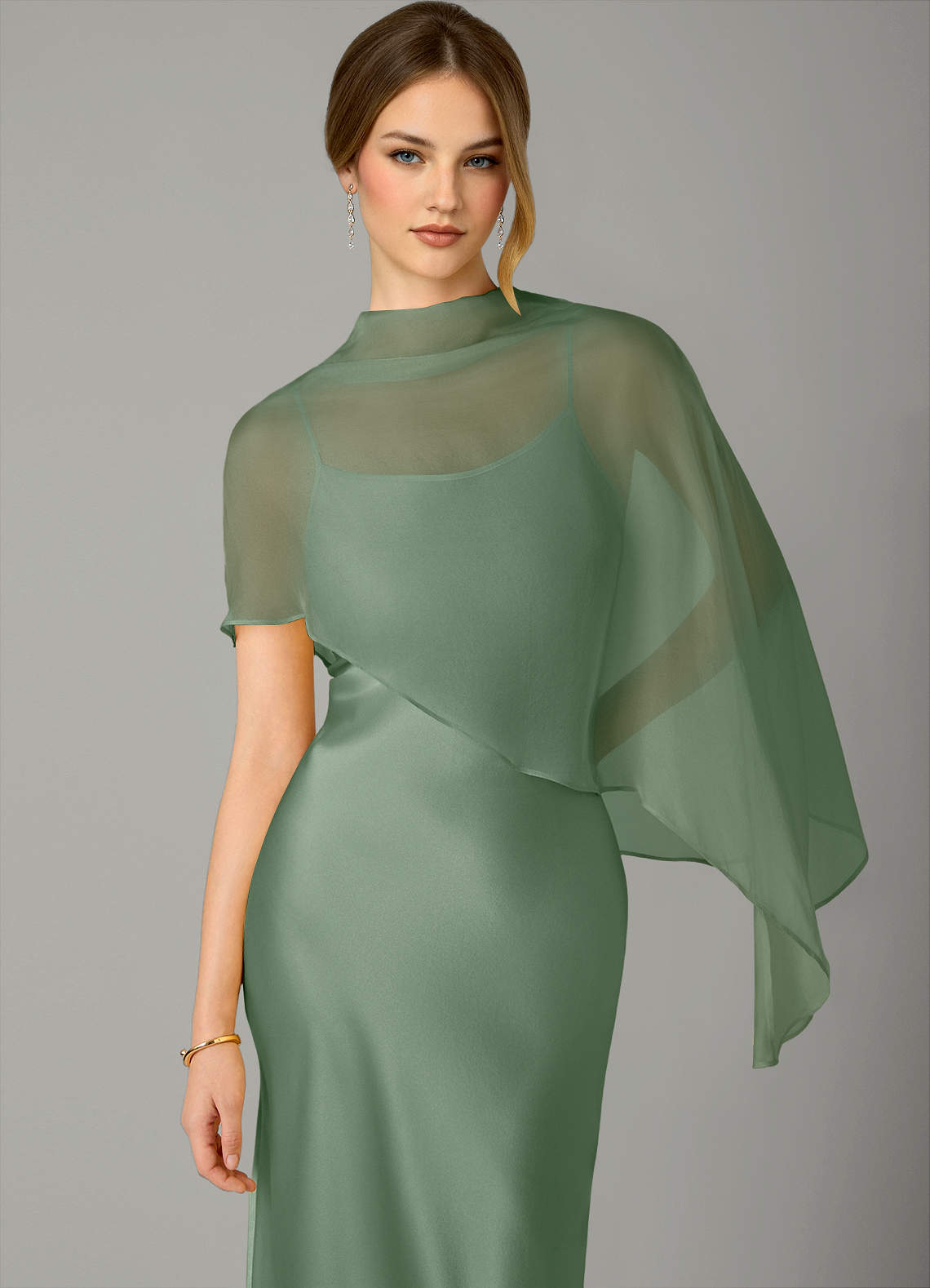 Azazie Jaleesa Brudtärnklänningar Klä av A-Linje i Stretch Satin Hög hals Matcha image1