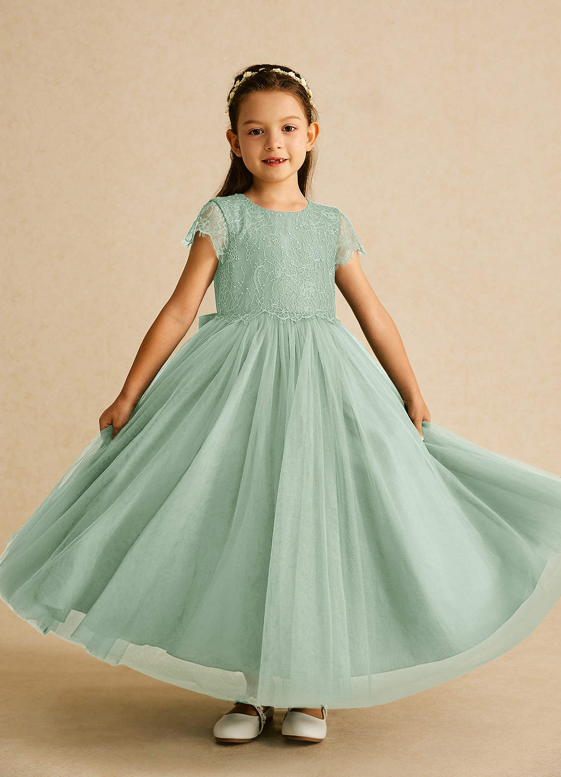 Azazie Bumblebee Flower Girl Dresses Agave A-Line Lace Tulle Dress image1