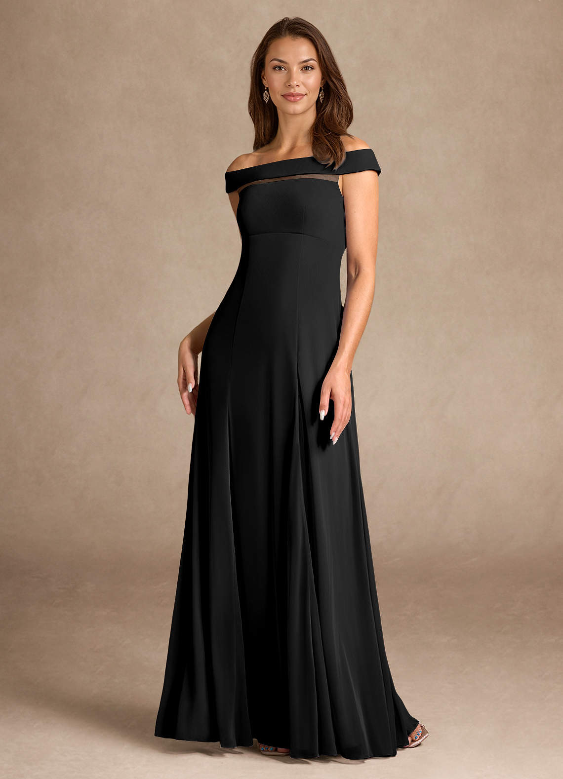 Azazie Ewa vestidos de madre de la novia Vestido de Negro de Malla de Corte En A con Vestidos sin tirantes image1