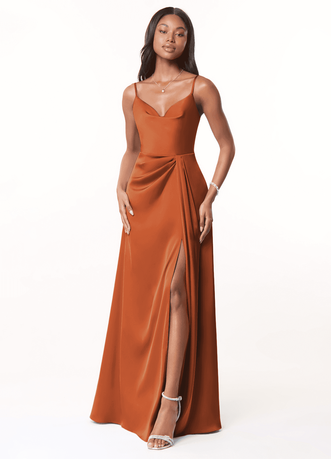 spaghetti strap satin a-line bridesmaid dress Bridesmaid Dress 2026 Spaghetti Straps Pink Long Sleeveless