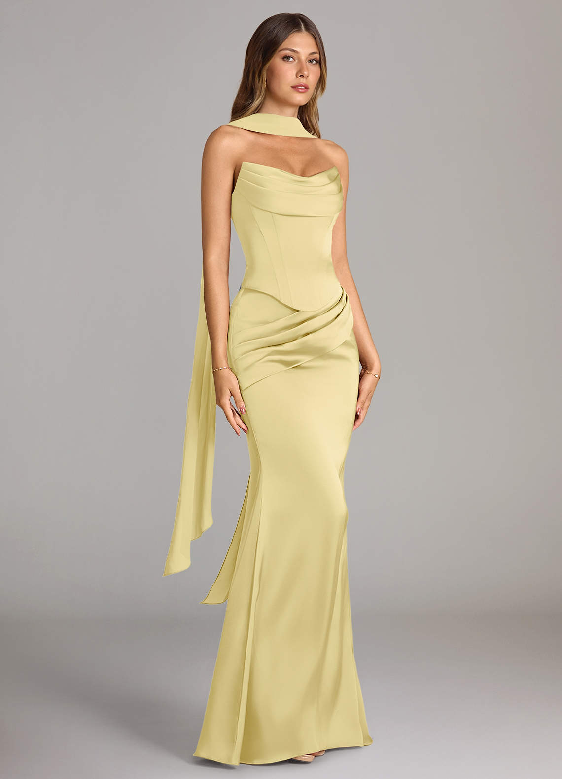 Azazie Sorrel Bridesmaid Dresses Lemon Sorbet Mermaid Strapless Stretch Satin Convertible Dress image2