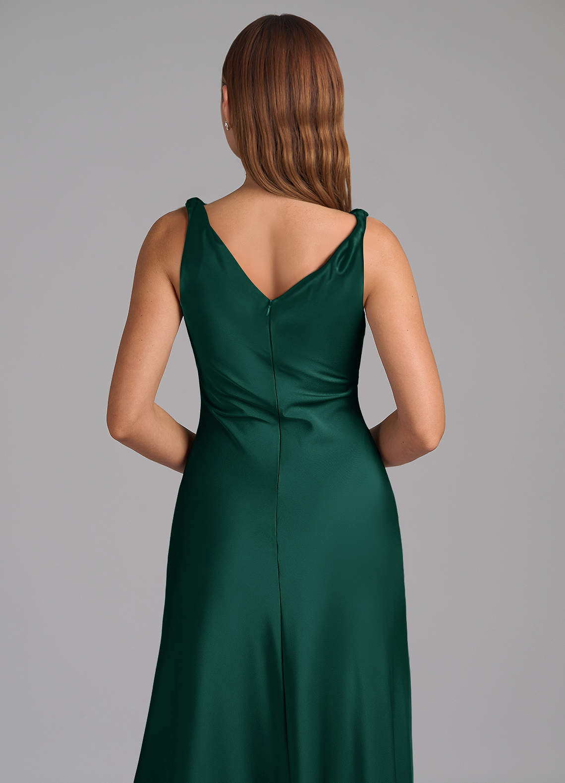 Azazie A-Line Cowl Neck Floor-Length Stretch Satin Bridesmaid Dresses - Emerald