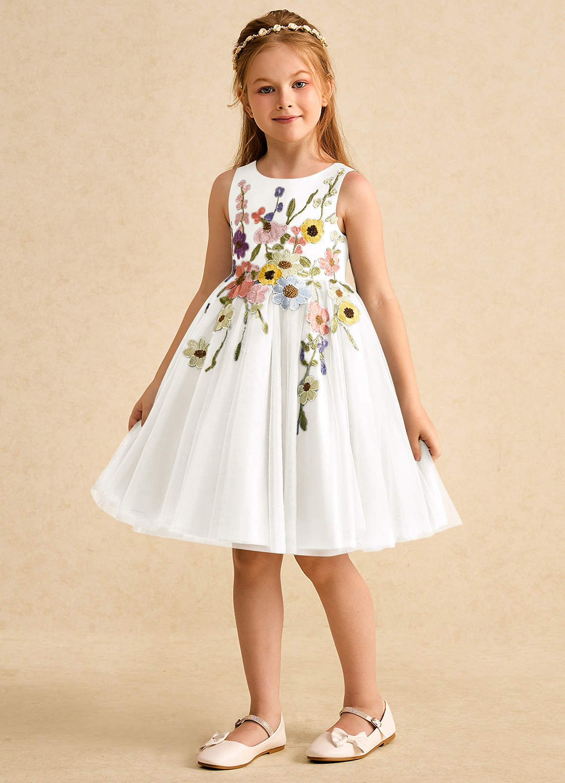 Azazie Prima Flower Girl Dresses Ivory A-Line Bow Tulle Dress image4