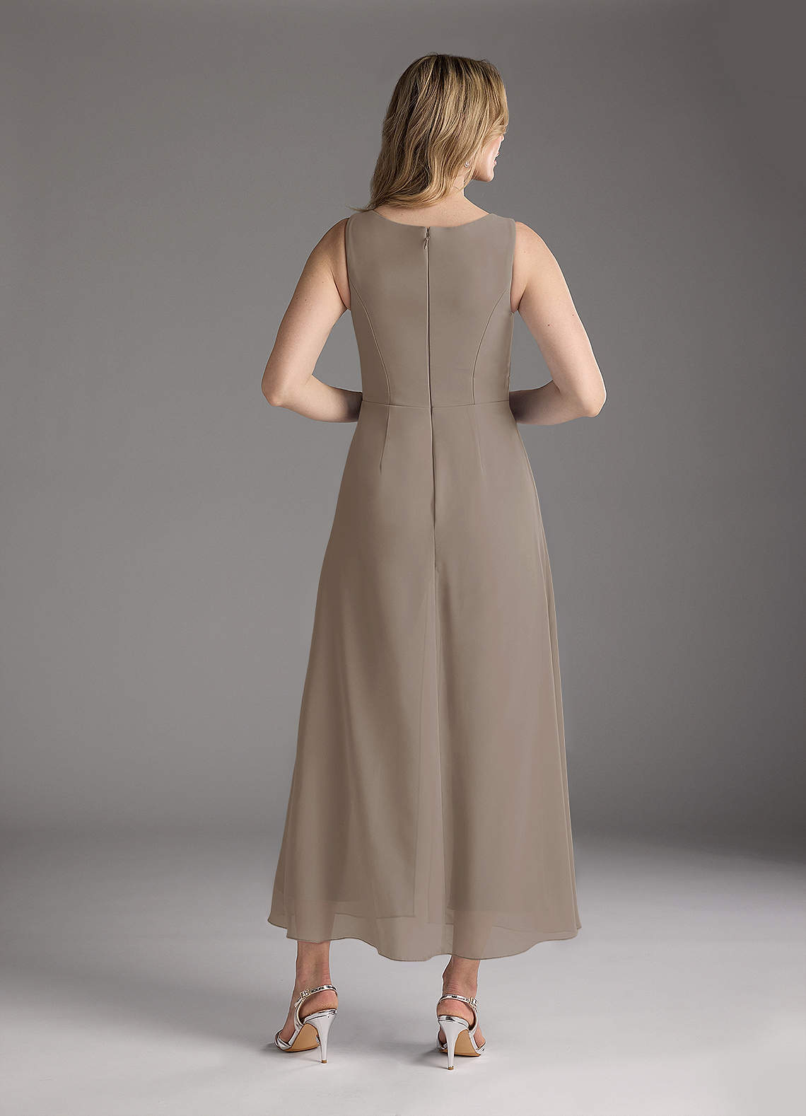 Azazie Anitta Mother of the Bride Dresses Taupe Jumpsuit/Pantsuit Pleated Stretch Crepe Dress image5