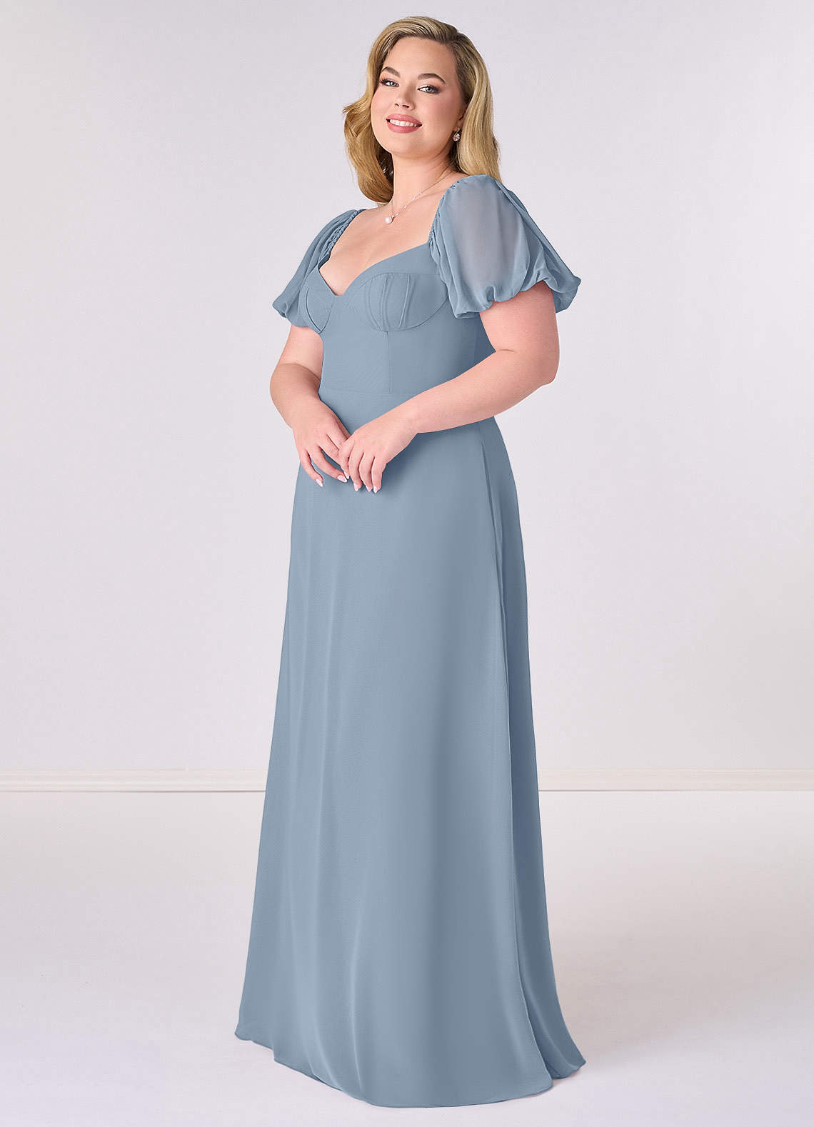 Barbie ♥ Azazie Bridesmaid Dresses Chiffon A-line Dress with Puff Sleeves image8