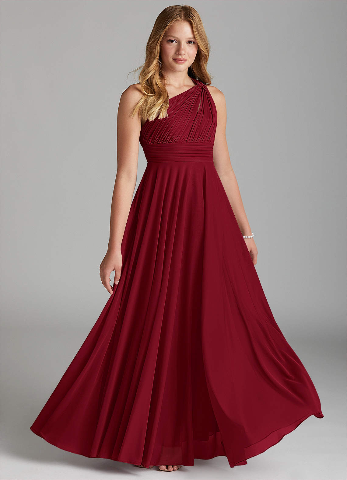 Azazie Charlize Junior A-Linie Gittergewebe Kleid Burgunderrot image1