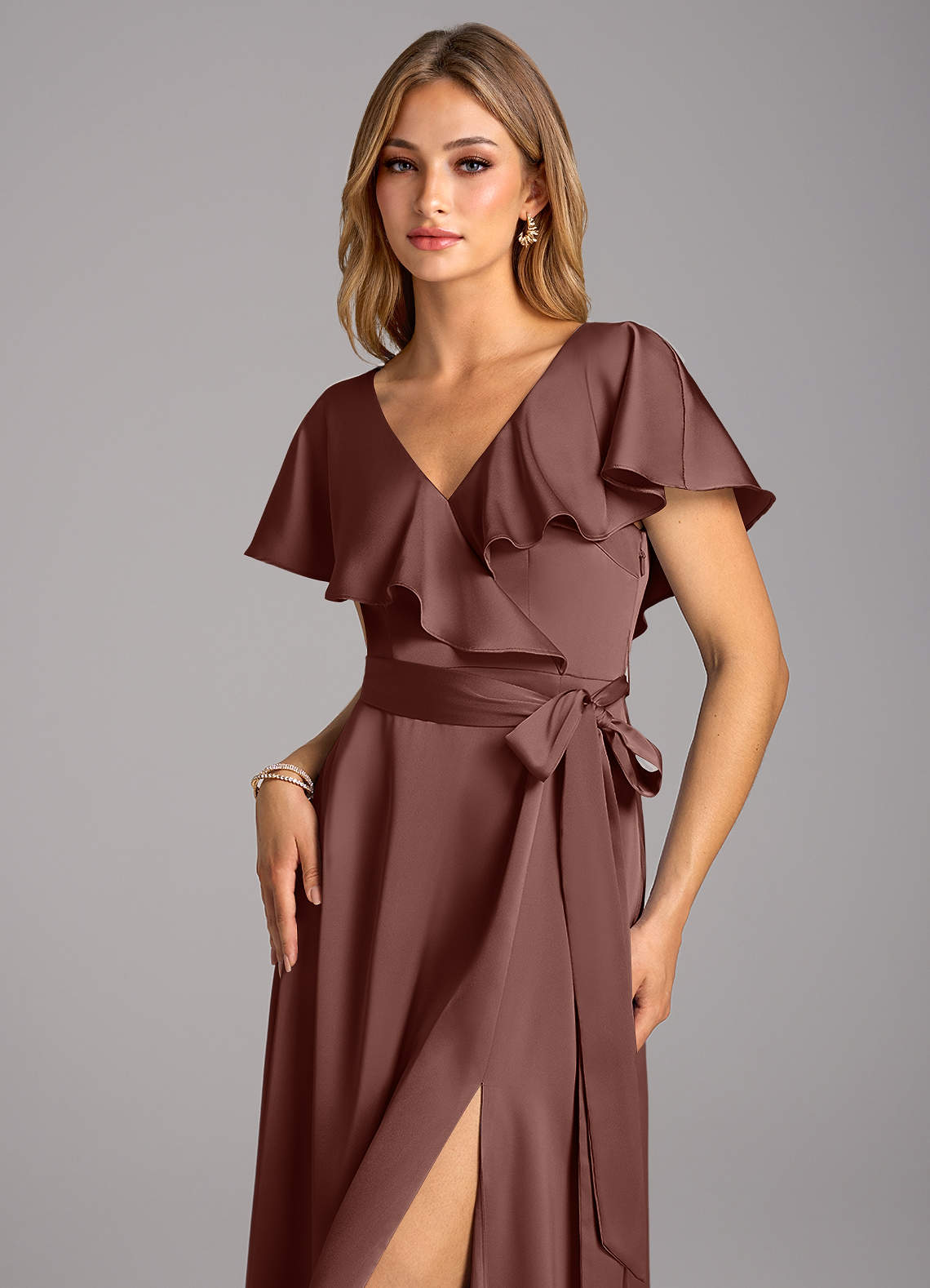 Azazie Lainey Brudtärnklänningar Klä av A-Linje i Stretch Satin med fickor Espresso image5