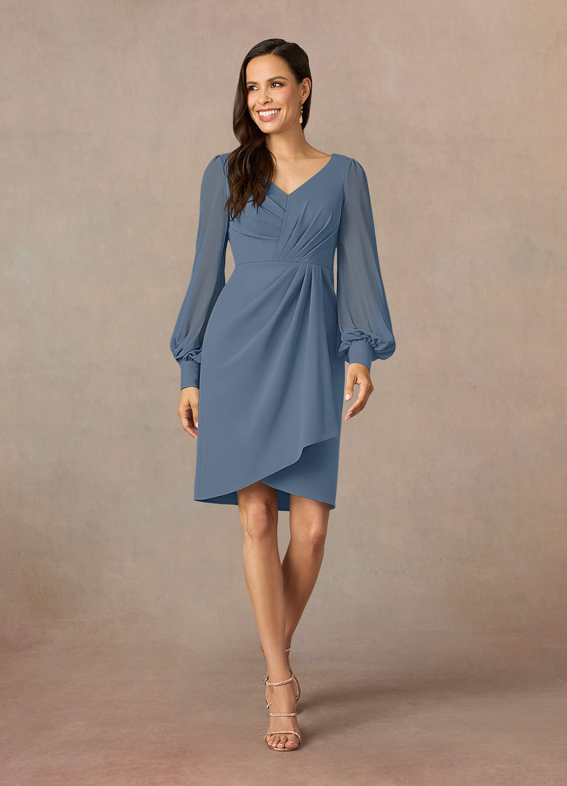 Azazie Karen Mother of the Bride Dresses Twilight Sheath Pleated Stretch Crepe Dress image1