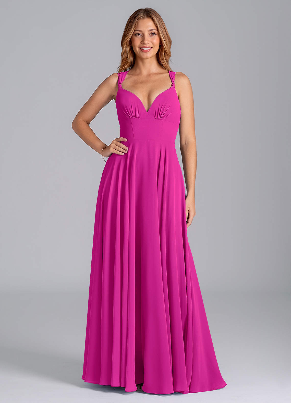 Azazie Darana Bridesmaid Dresses Fuchsia A-Line Corset Chiffon Dress image1