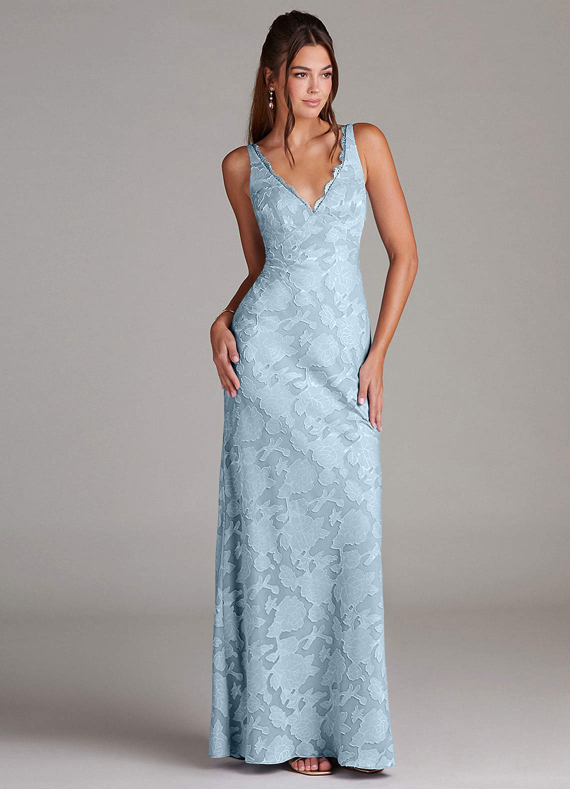 Azazie Tianna Bridesmaid Dresses Sky Blue Sheath Lace Floral Burnout Dress image2